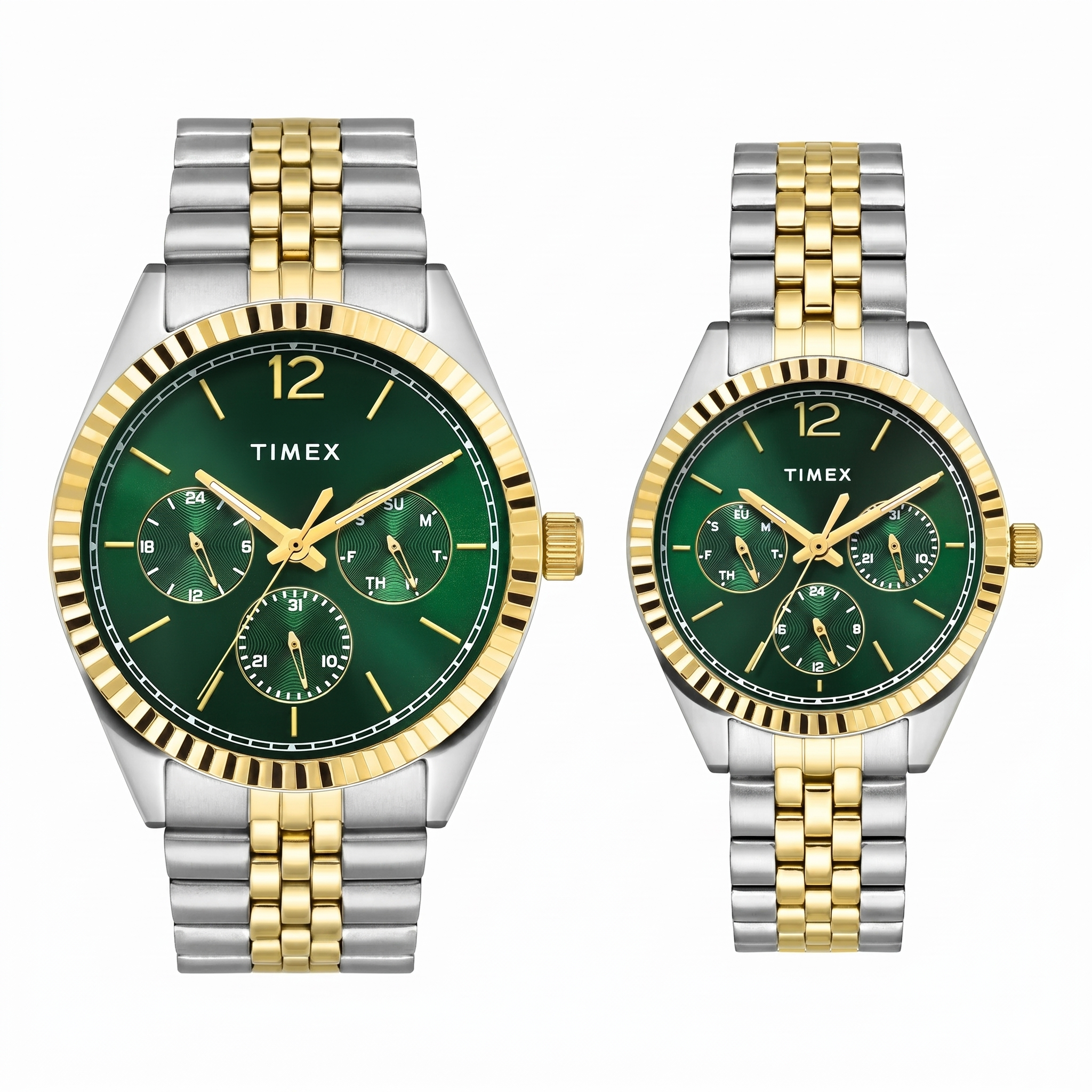 Timex TW00PR347 | TIMEX Trendline Green Round Dial Analog Pair's Watch