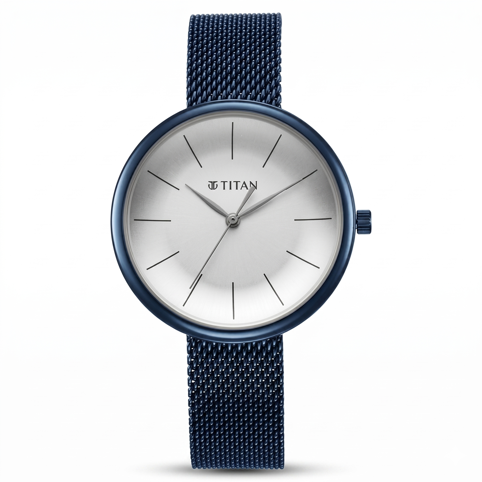Titan 95182QM01 | Titan Slimline Quartz Analog White Dial Blue Stainless Steel Strap Watch for Women