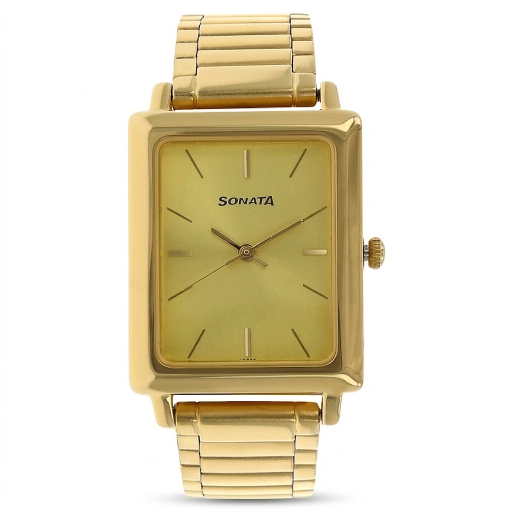 Sonata NP7078YM02 | Sonata Quartz Analog Champagne Dial Stainless Steel Strap Watch for Men