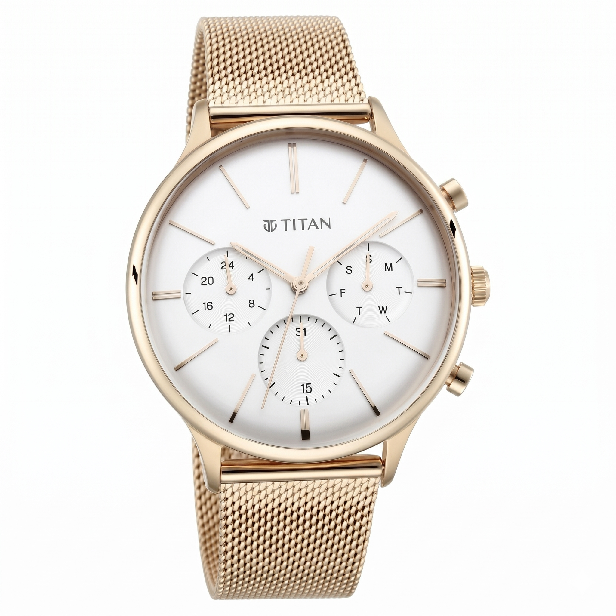 Titan 90134WM01 | Titan Light Leathers Silver Dial Quartz Multifunction Stainless Steel Strap Watch for Men