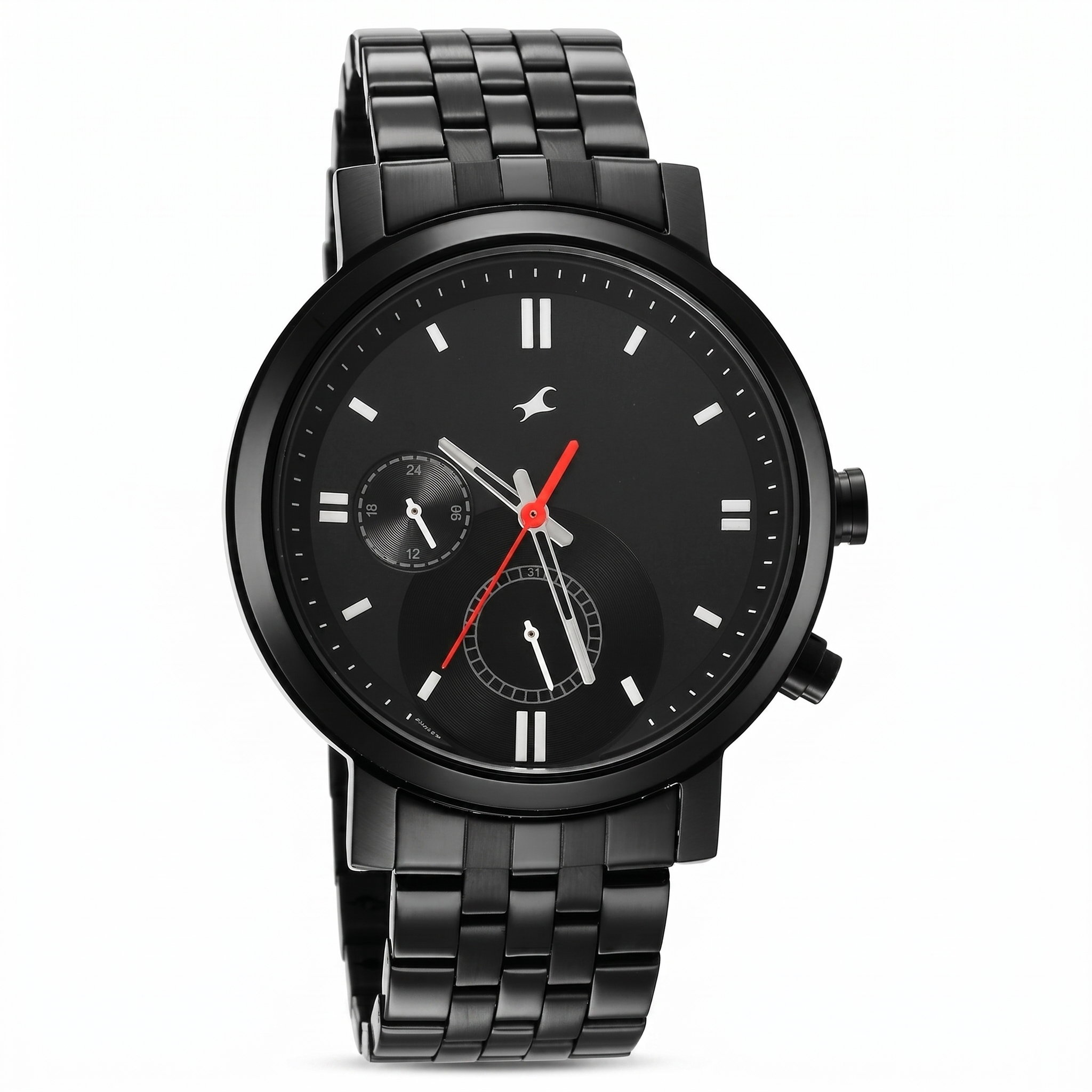 Fastrack 3287NM01 | Fastrack Tick Tock Quartz Multifunction Black Dial Metal Strap Watch for Guys