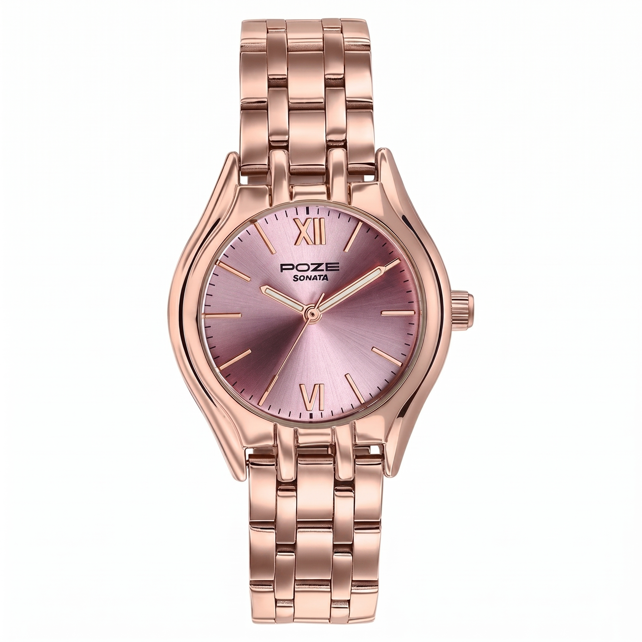 Sonata SP80168WM01 | Poze By Sonata Quartz Analog Pink Dial Rose Gold Metal Strap Watch For Women