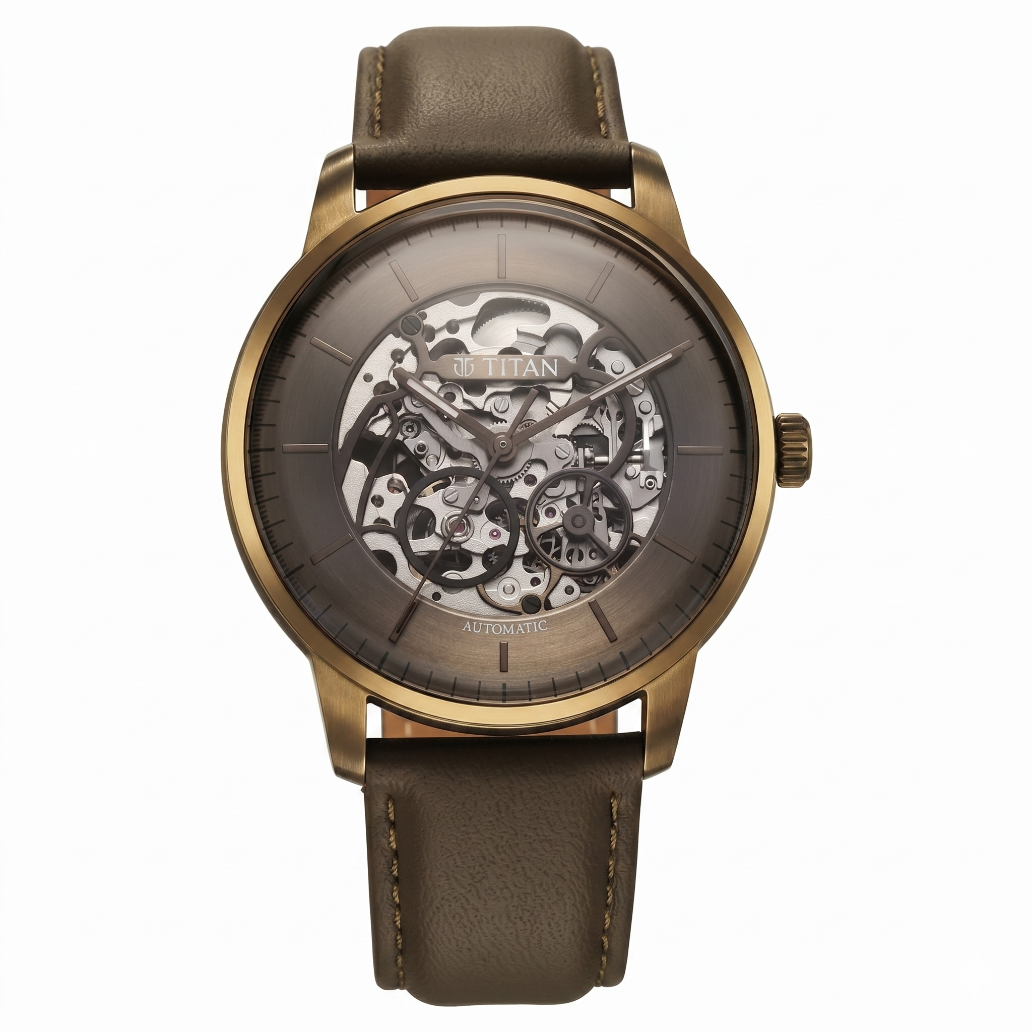 Titan 90110QL03 | Titan Automatic Color Upgrade Brown Dial Brown Leather Strap Watch For Men