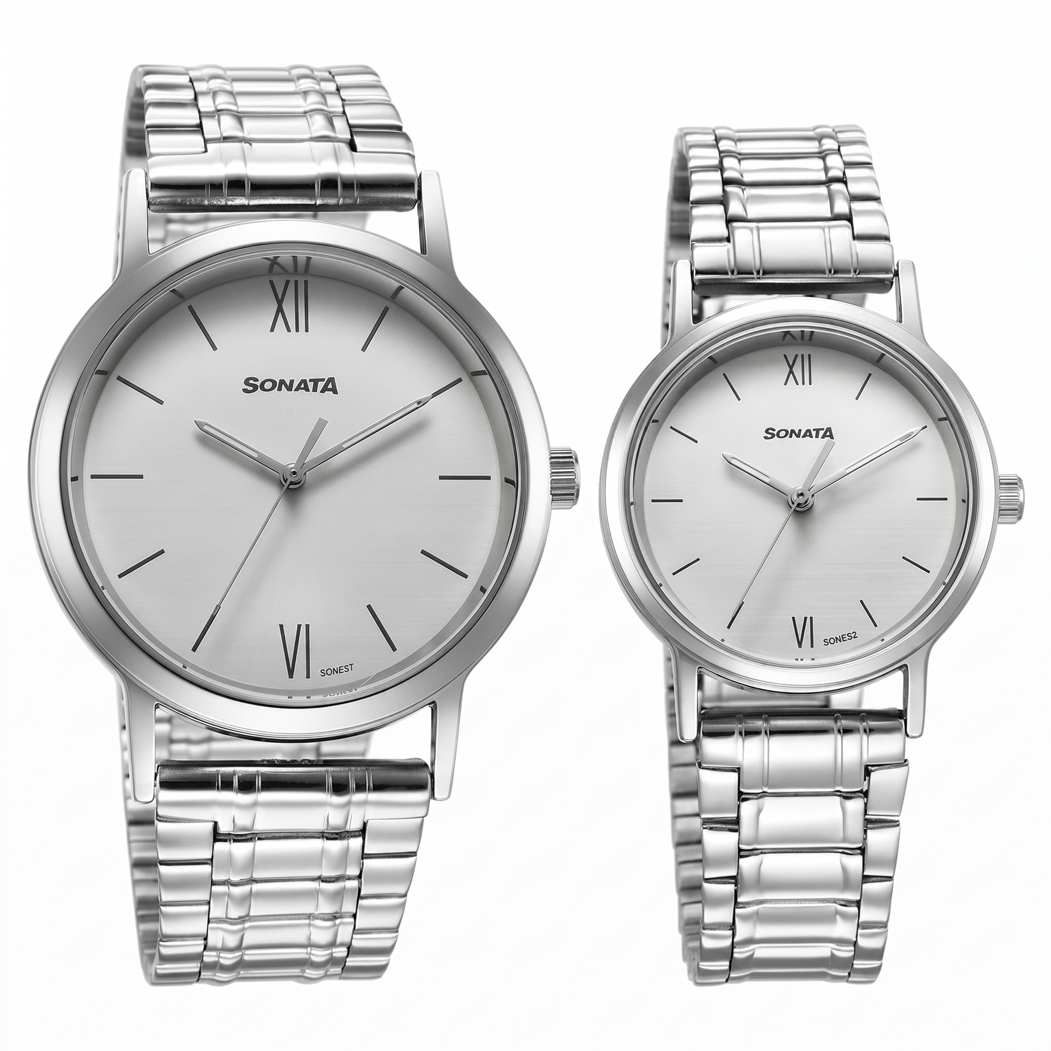 Sonata Pair NS7712787746SM01P | Sonata Pairs Quartz Analog White Dial Stainless Steel Strap Watch for Couple
