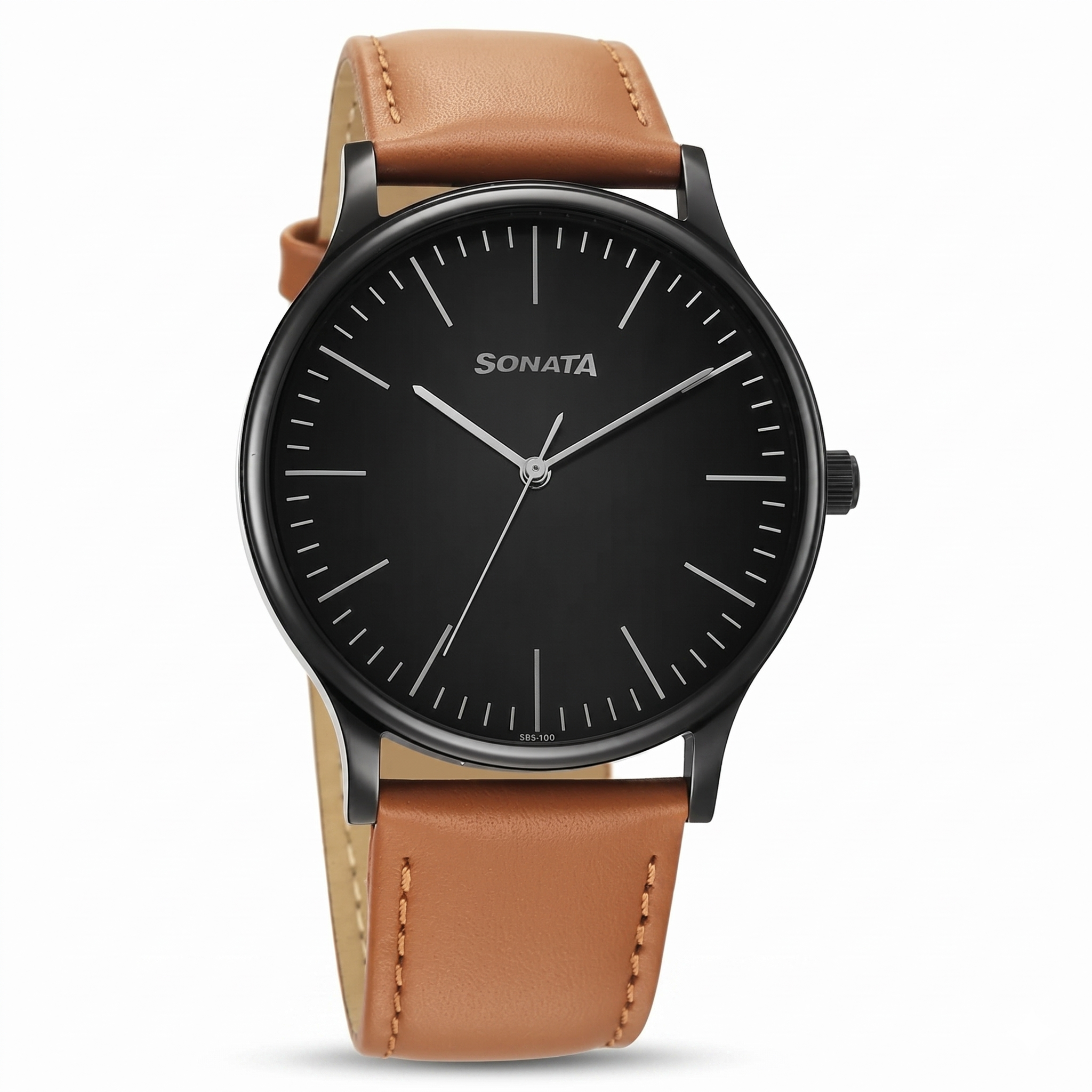 Sonata 77105NL15W | Sonata Aspire Quartz Analog Black Dial Leather Strap Watch For Men