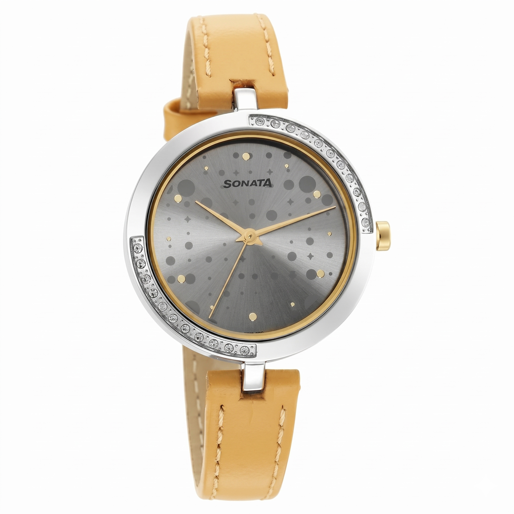 Sonata 8184WL01 | Sonata Utsav Grey Dial Peach Leather Strap Watch for Women