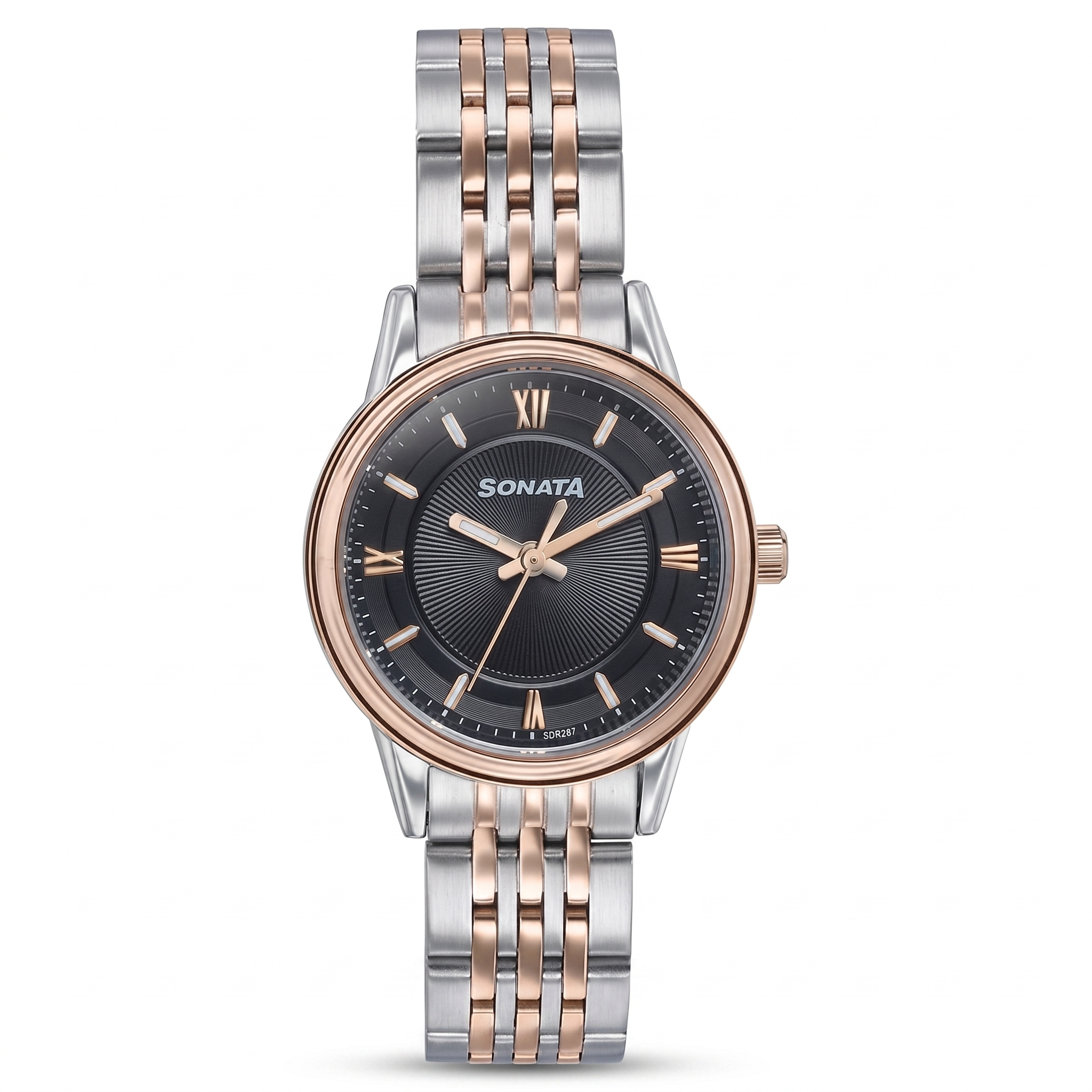 Sonata 87076KM02 | Sonata Wedding Quartz Analog Black Dial Stainless Steel Strap Watch For Women