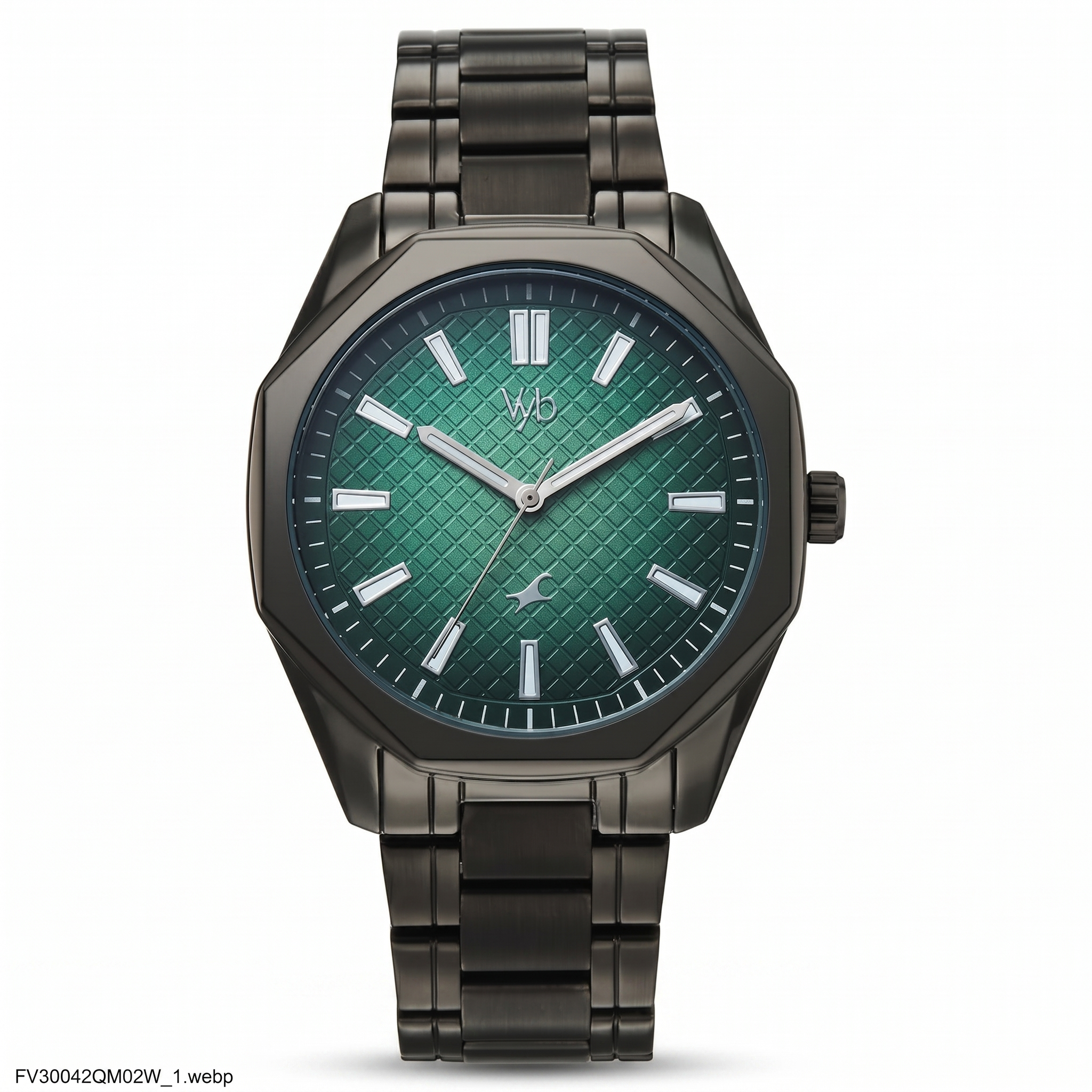 Fastrack FV30042QM02 | Vyb Quest By Fastrack Quartz Analog Green Dial Grey Metal Strap Watch For Guys