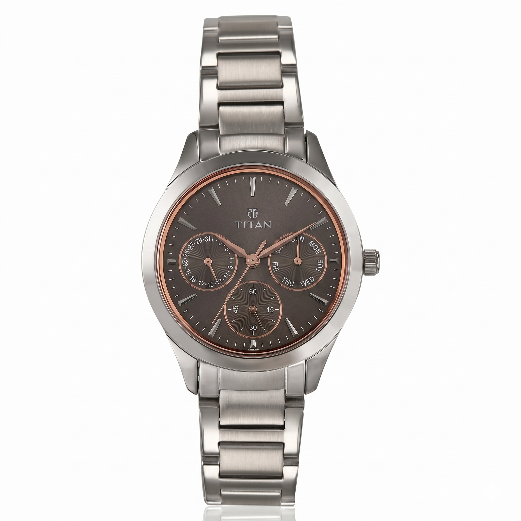 Titan 2570SM07 | Titan Sparkle Anthracite Dial Analog with Date Stainless Steel Strap Watch for Women