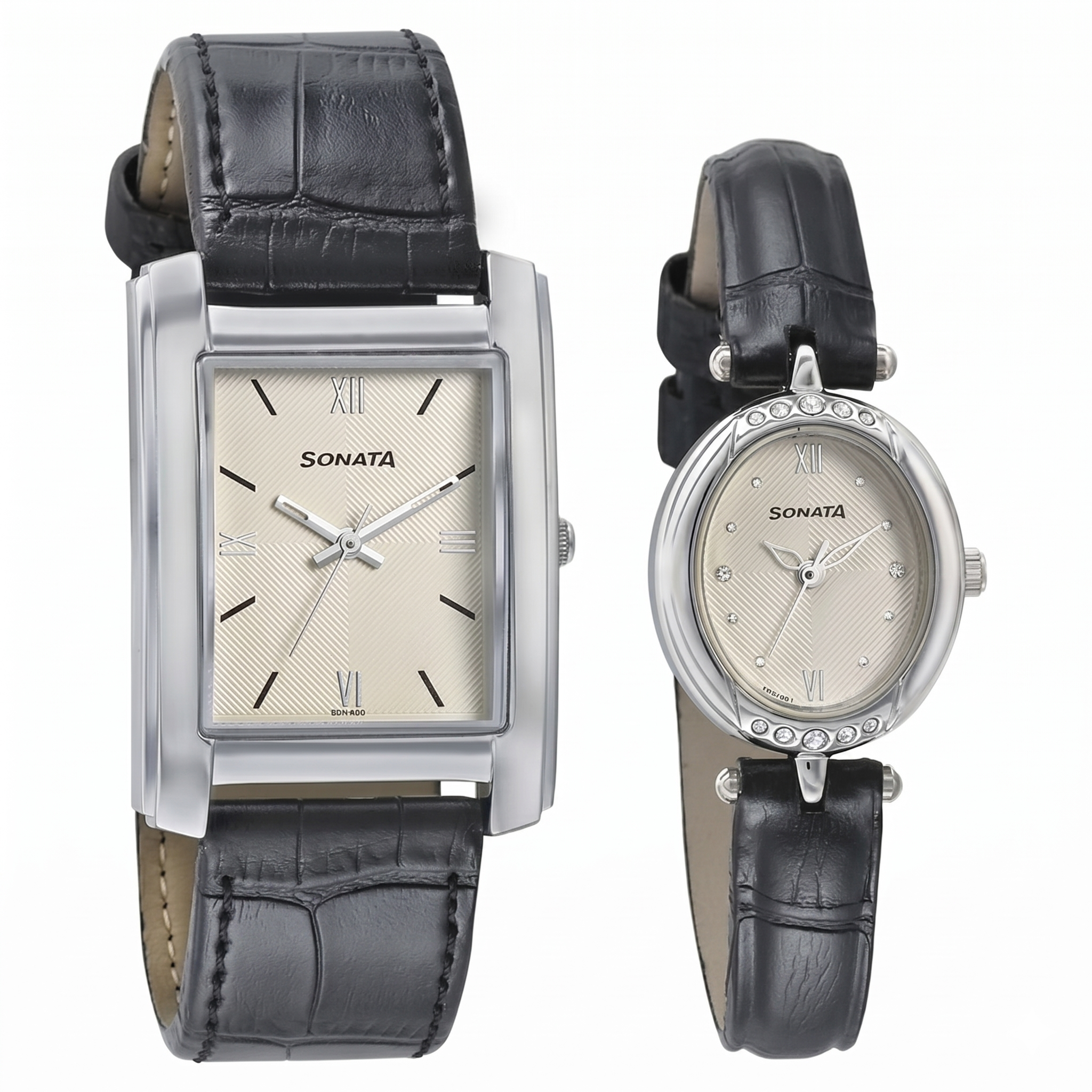 Sonata Pair 79538118SL01 | Sonata Quartz Analog White Dial Leather Strap Watch for Couple