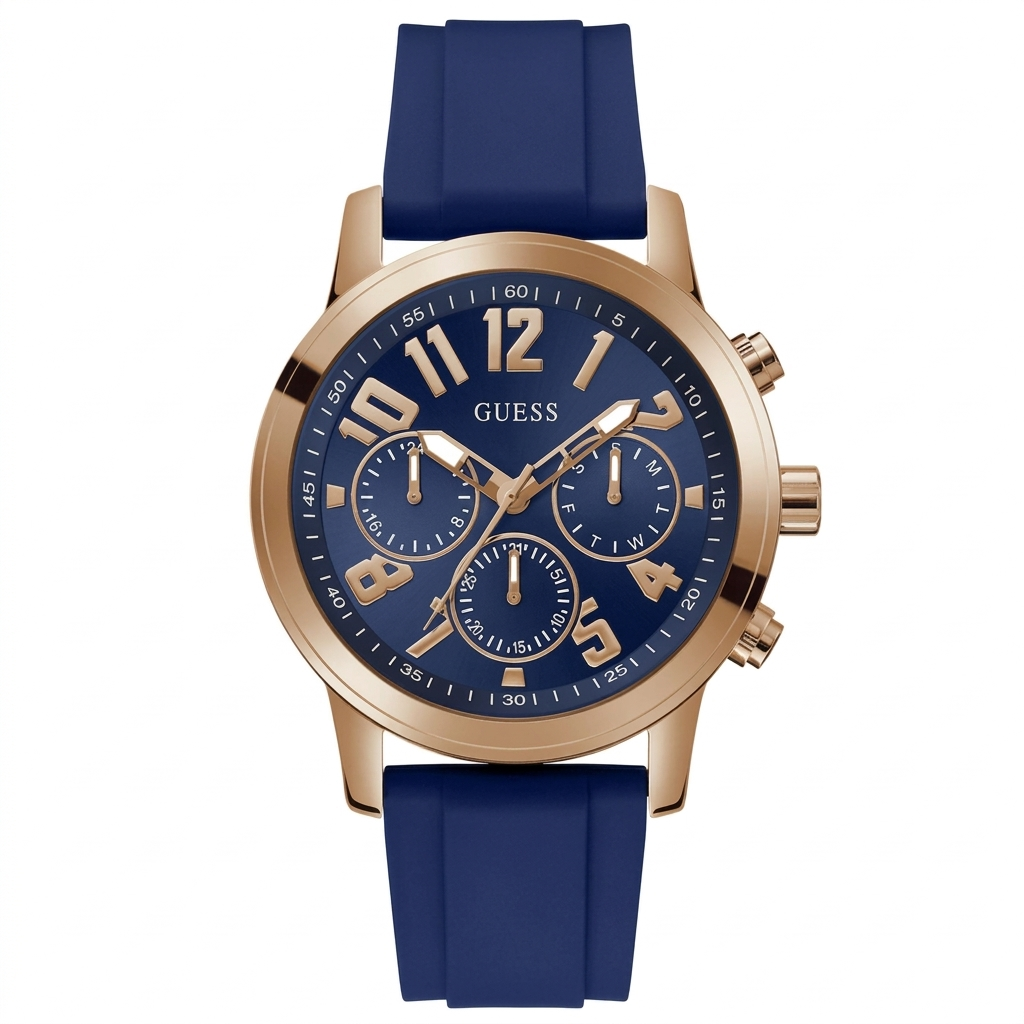 Guess GW0708G3 | Gold Parker Navy Blue Silicone Watch For Men.