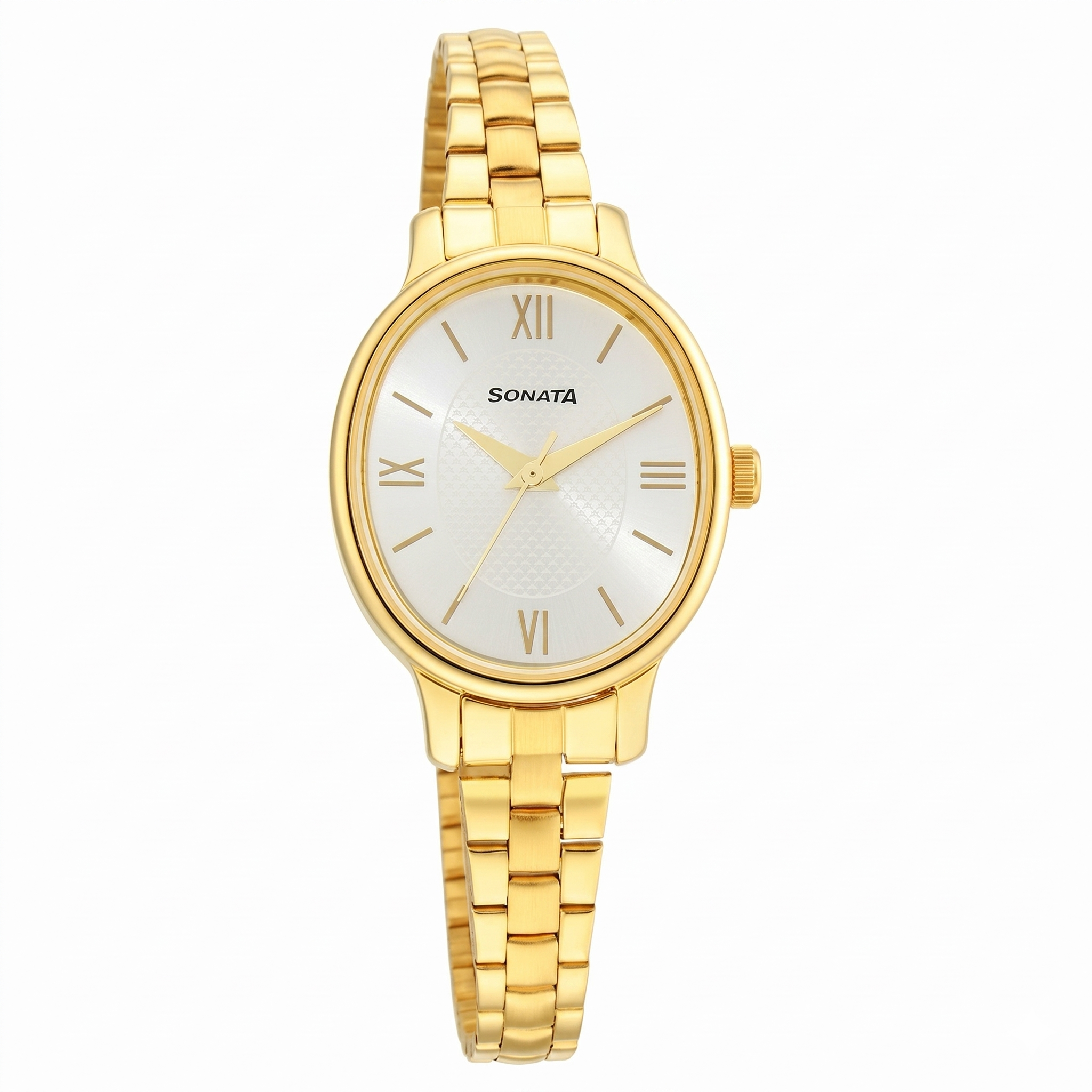 Sonata 8179YM01 | Sonata Classic Gold Silver Dial Metal Strap Watch for Women