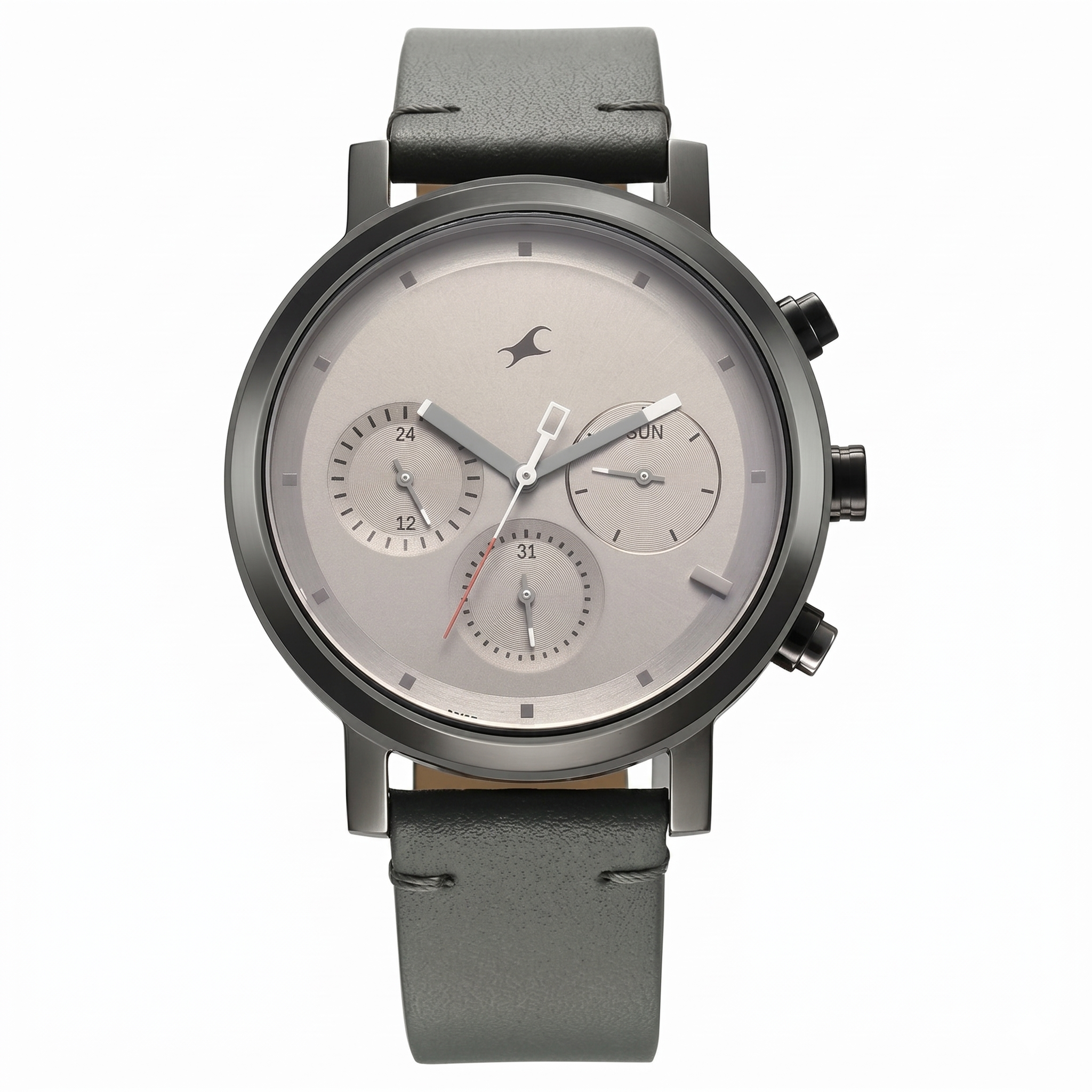 Fastrack 3287KL05 | Fastrack Tick Tock Quartz Analog Grey Dial With Grey Leather Strap Watch for Guys