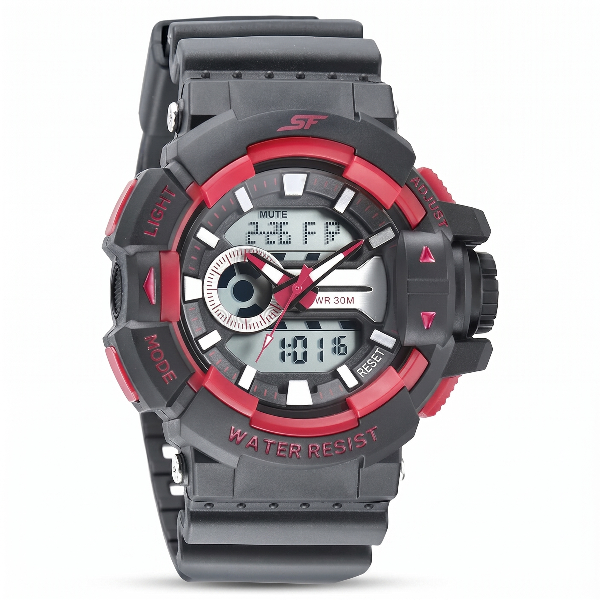 Sonata NS77118PP02W | SF Quartz Analog Digital Black Dial PU Strap Watch for Men