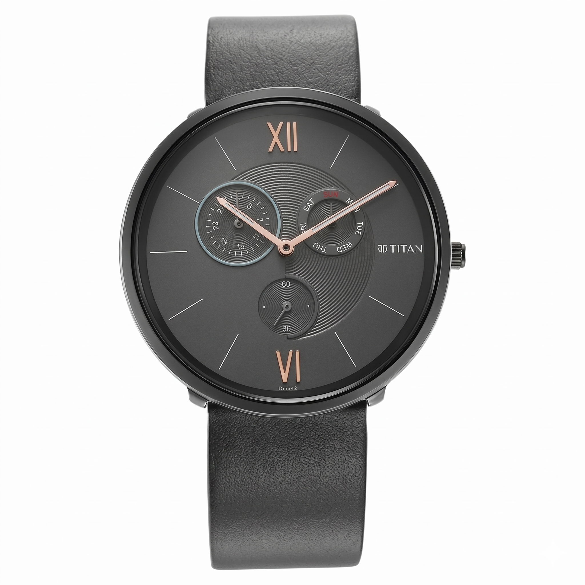 Titan 1877QL01 | Titan Slim Quartz Multifunction Grey Dial Quartz Leather Strap Watch for Men