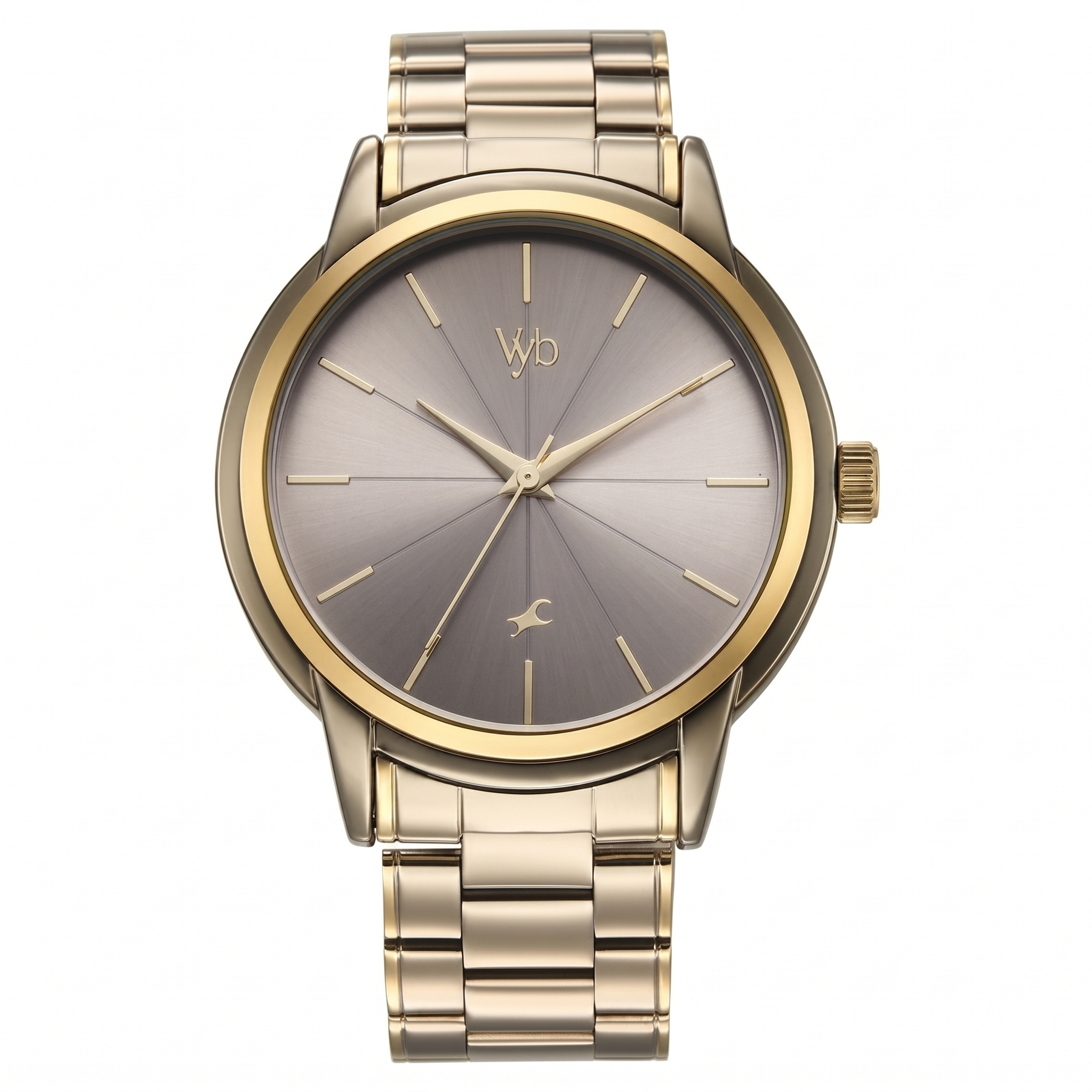 Fastrack FV30005KM03 | Fastrack Vyb Phantom Quartz Analog Khaki Dial Metal Strap Watch For Guys