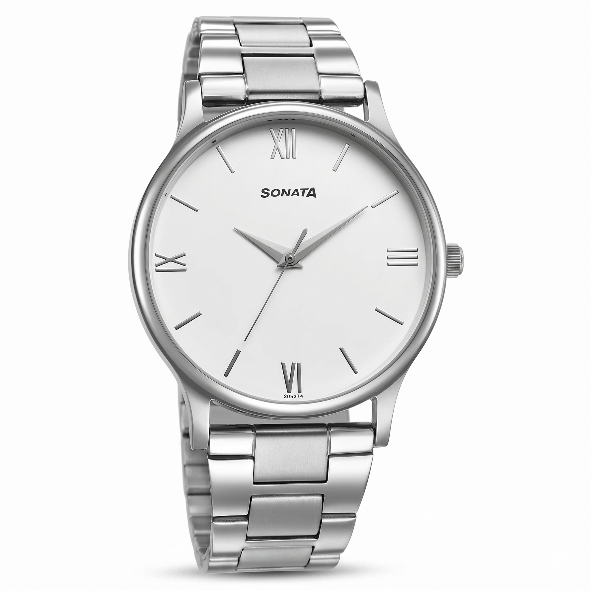 Sonata 77105SM12 | Sonata Aspire Quartz Analog White Dial Stainless Steel Strap Watch for Men