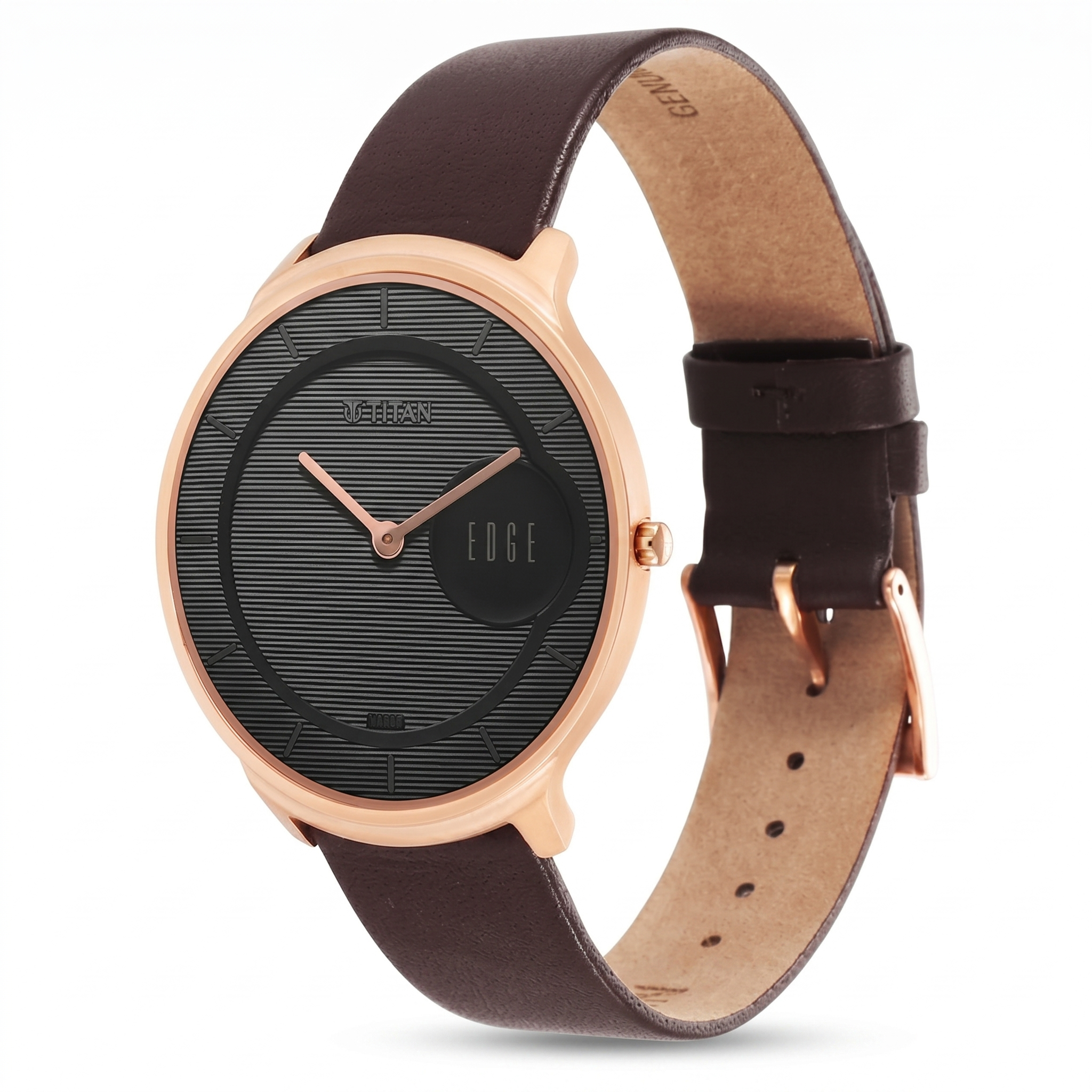 Titan 1843WL03 | Titan Edge Slim Leather Strap Black Dial Analog Watch for Women
