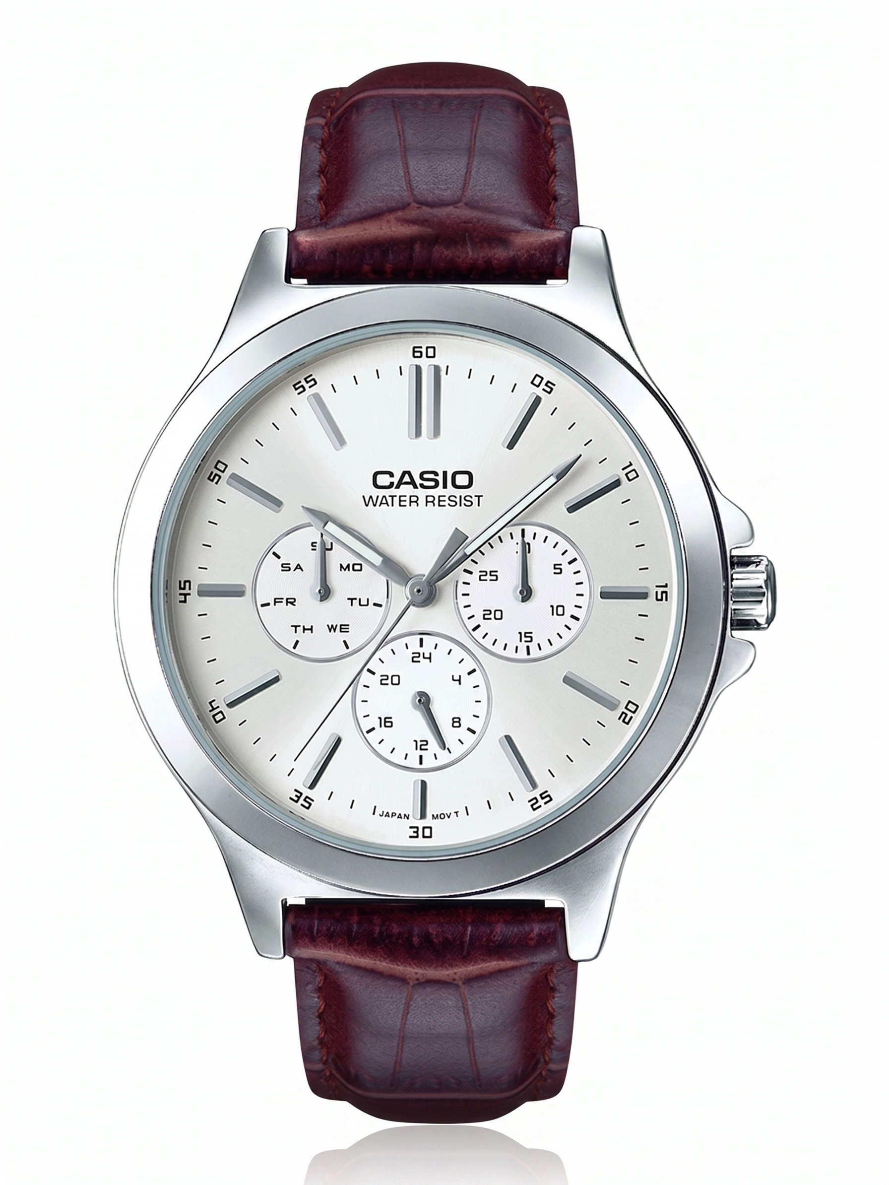 Casio A1177 | Enticer Men Quartz White Dial Multi-Function Leather Watch.