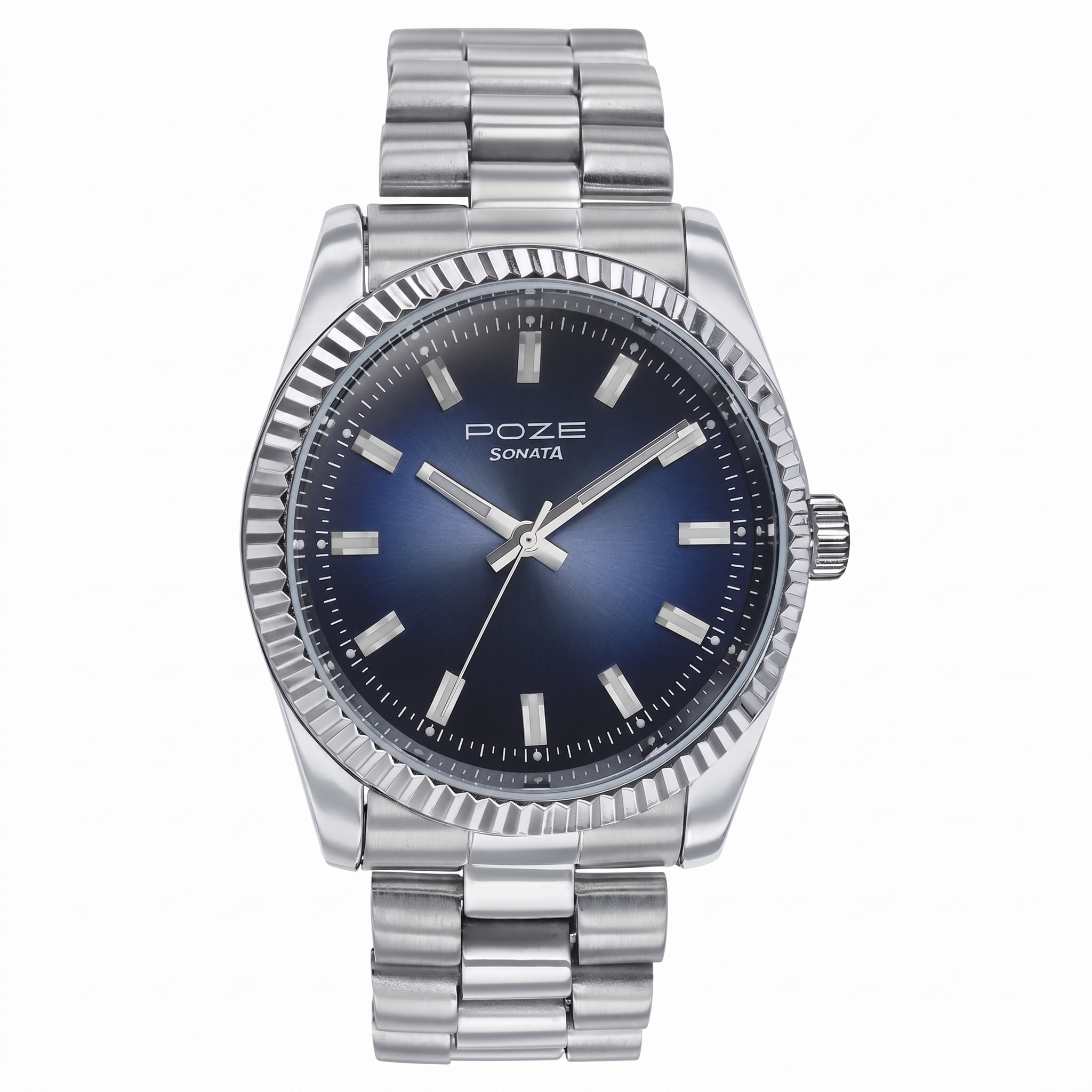 Sonata SP70043SM01 | Sonata Poze Quartz Analog Blue Dial Silver Color Metal Strap Watch For Men