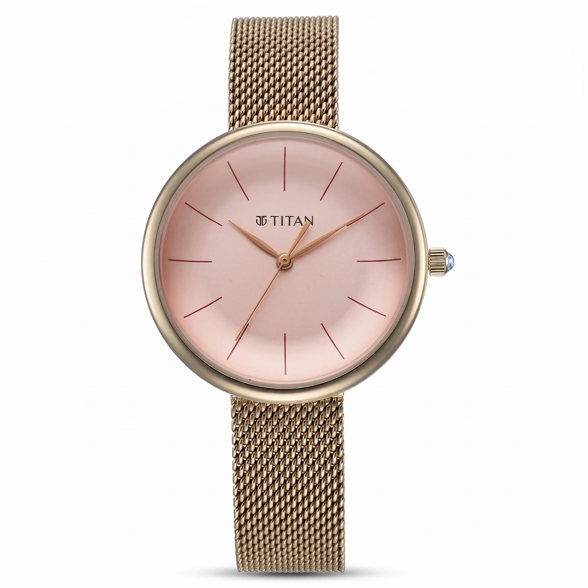 Titan 95182WM01 | Titan Slimline Quartz Analog Pink Dial Rose Gold Stainless Steel Strap Watch for Women