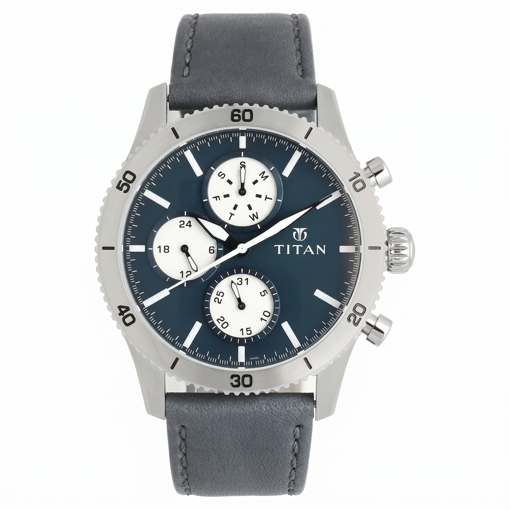 Titan 90105KL02 | Titan Chronograph Blue Dial Leather Strap watch for Men