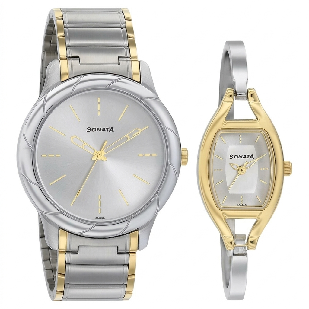 Sonata 71258114BM01 | Sonata Quartz Analog Silver Dial Stainless Steel Strap Watch for Couple