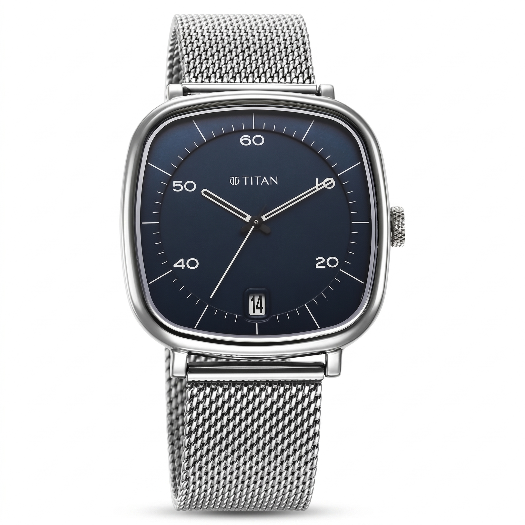 Titan 1885SM02 | Titan Neo Curve Quartz Analog with Date Blue Dial Stainless Steel Strap Watch For Men