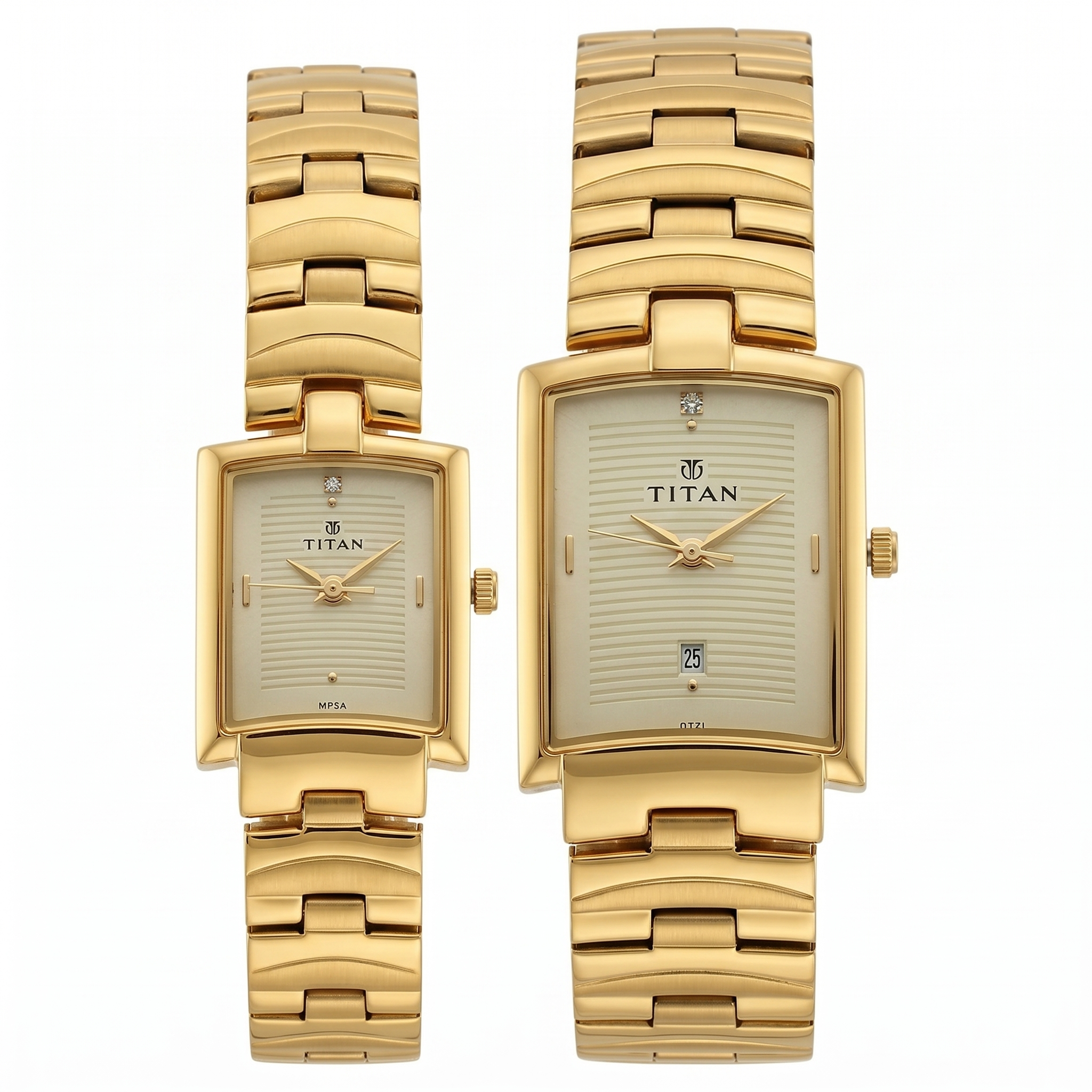 Titan 19402940YM02 | Titan Quartz Analog with Date Champagne Dial Stainless Steel Strap Watch for Couple