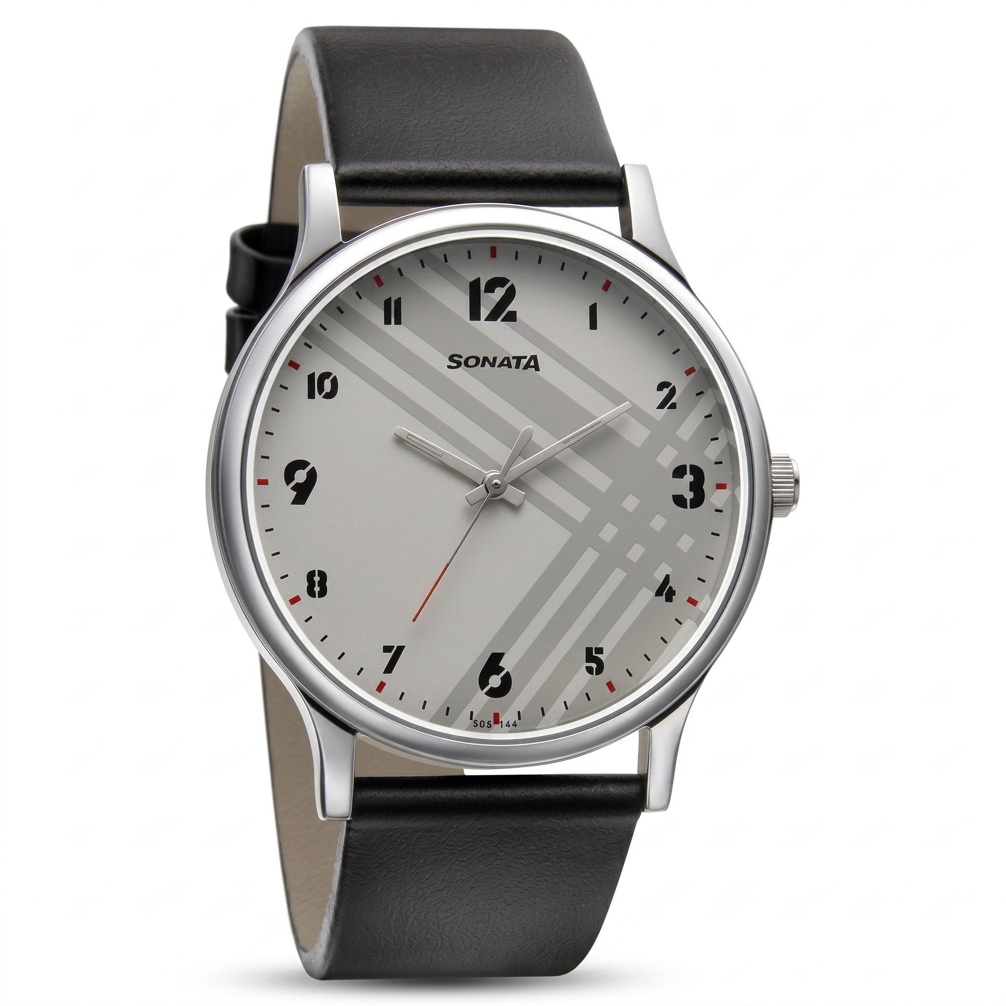 Sonata NR77105SL01W | Sonata Smart Plaid Quartz Analog White Dial Leather Strap Watch for Men