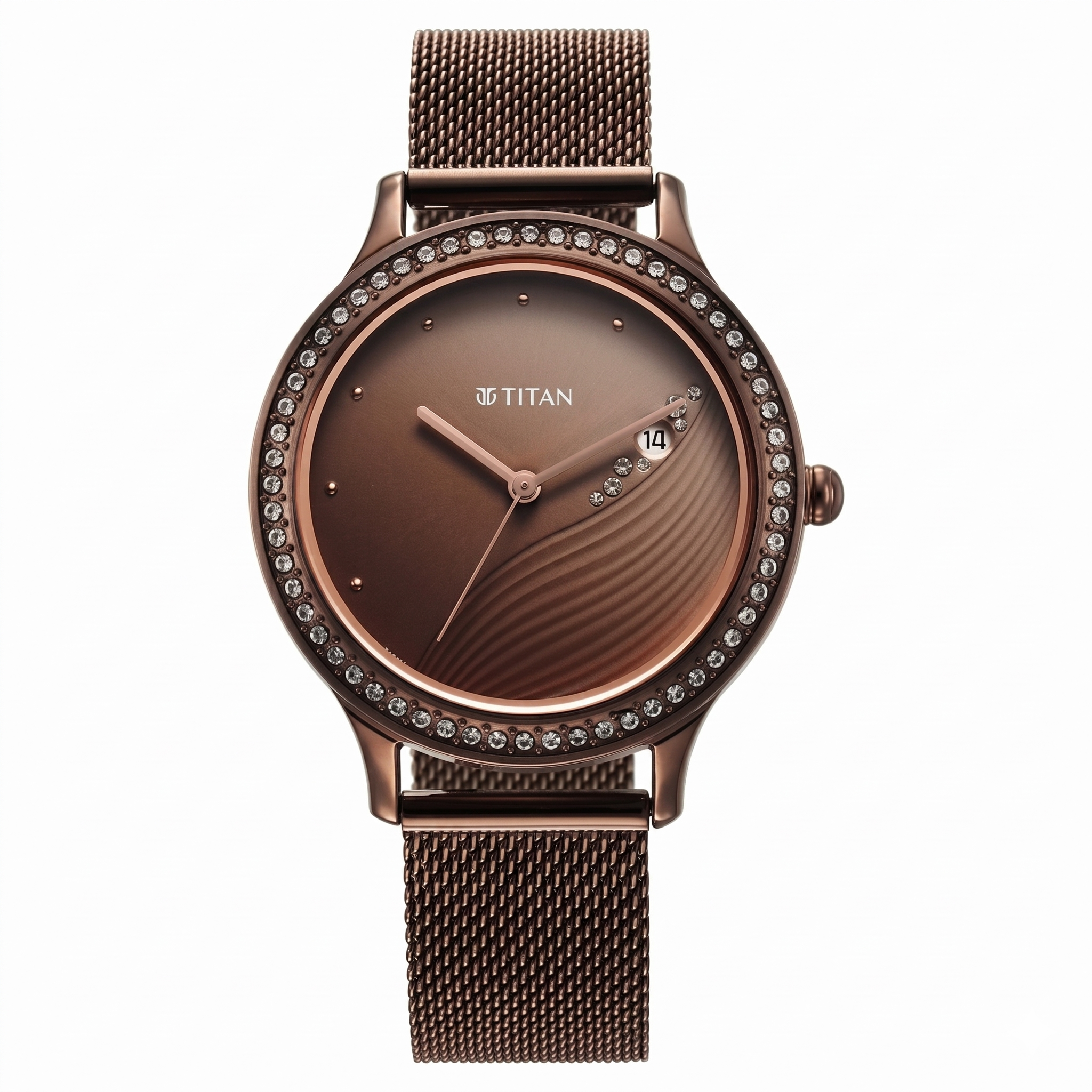 Titan 2634QM01 | Titan Purple Glam It Up Brown Dial Analog with Date Stainless Steel Strap Watch for Women