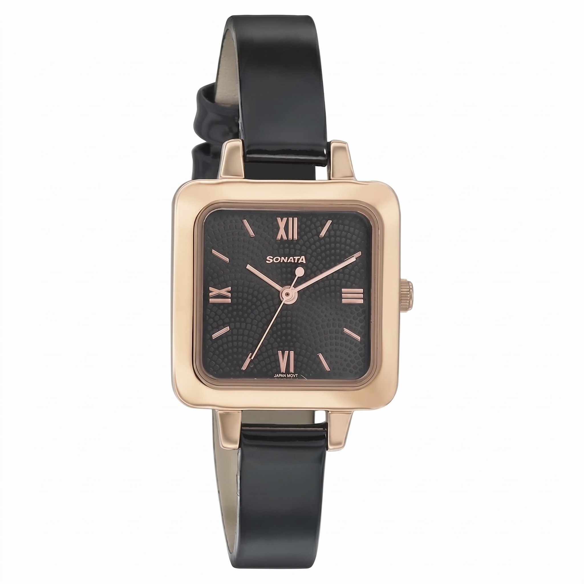 Sonata 8152WL01 | Sonata Blush It Up Black Dial Women Watch With Leather Strap