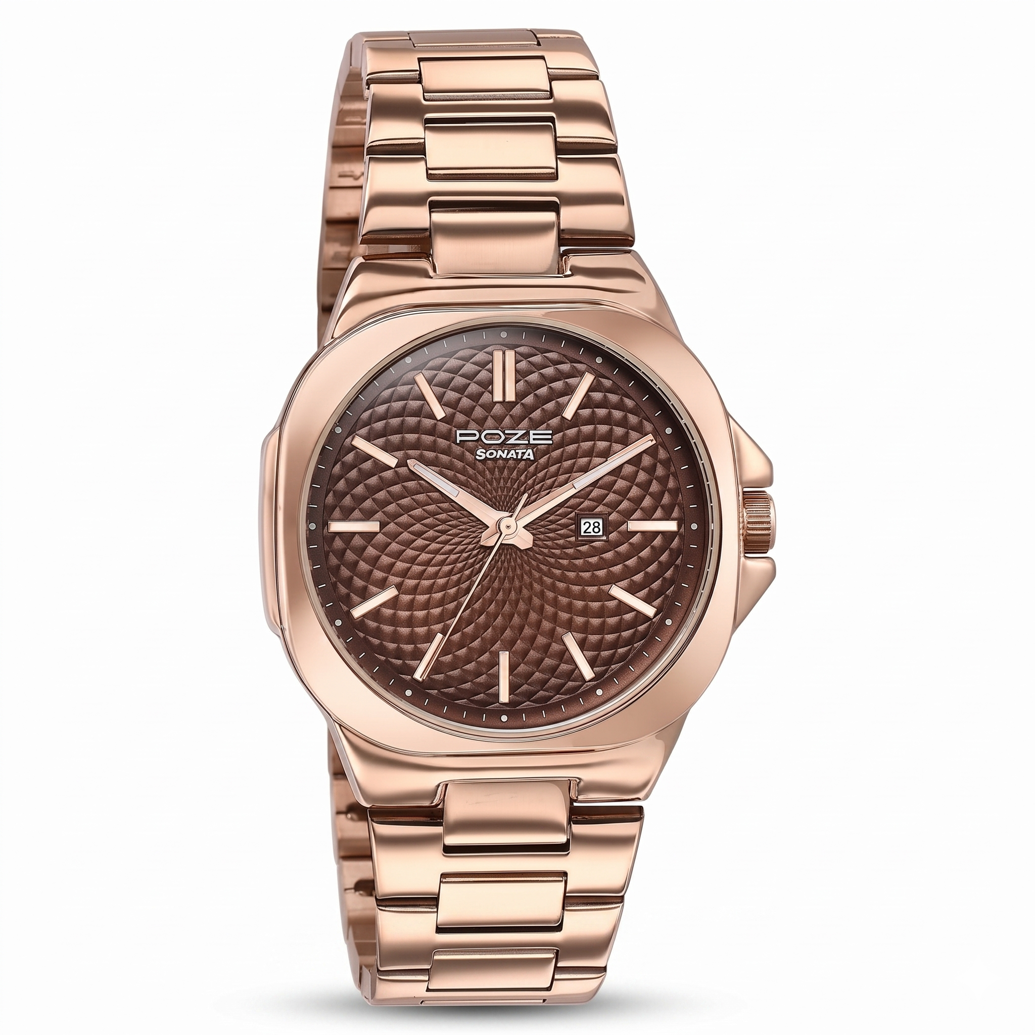 Sonata SP70067WM01 | Sonata Poze Quartz Analog Brown Dial Rose Gold Colour Stainless Steel Strap Watch For Men