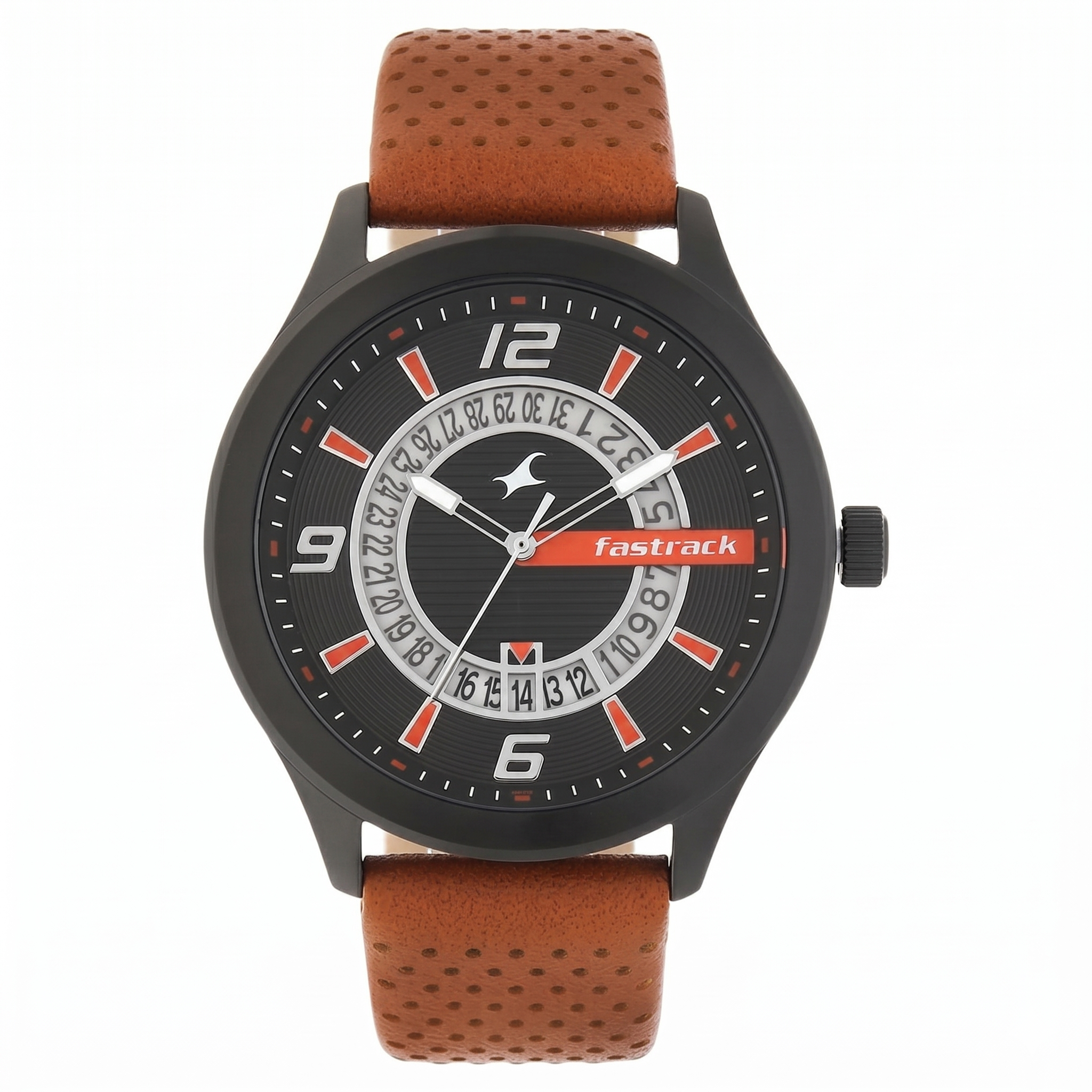 Fastrack 38050NL02 | Fastrack Loopholes Quartz Analog with Date Black Dial Leather Strap Watch for Guys