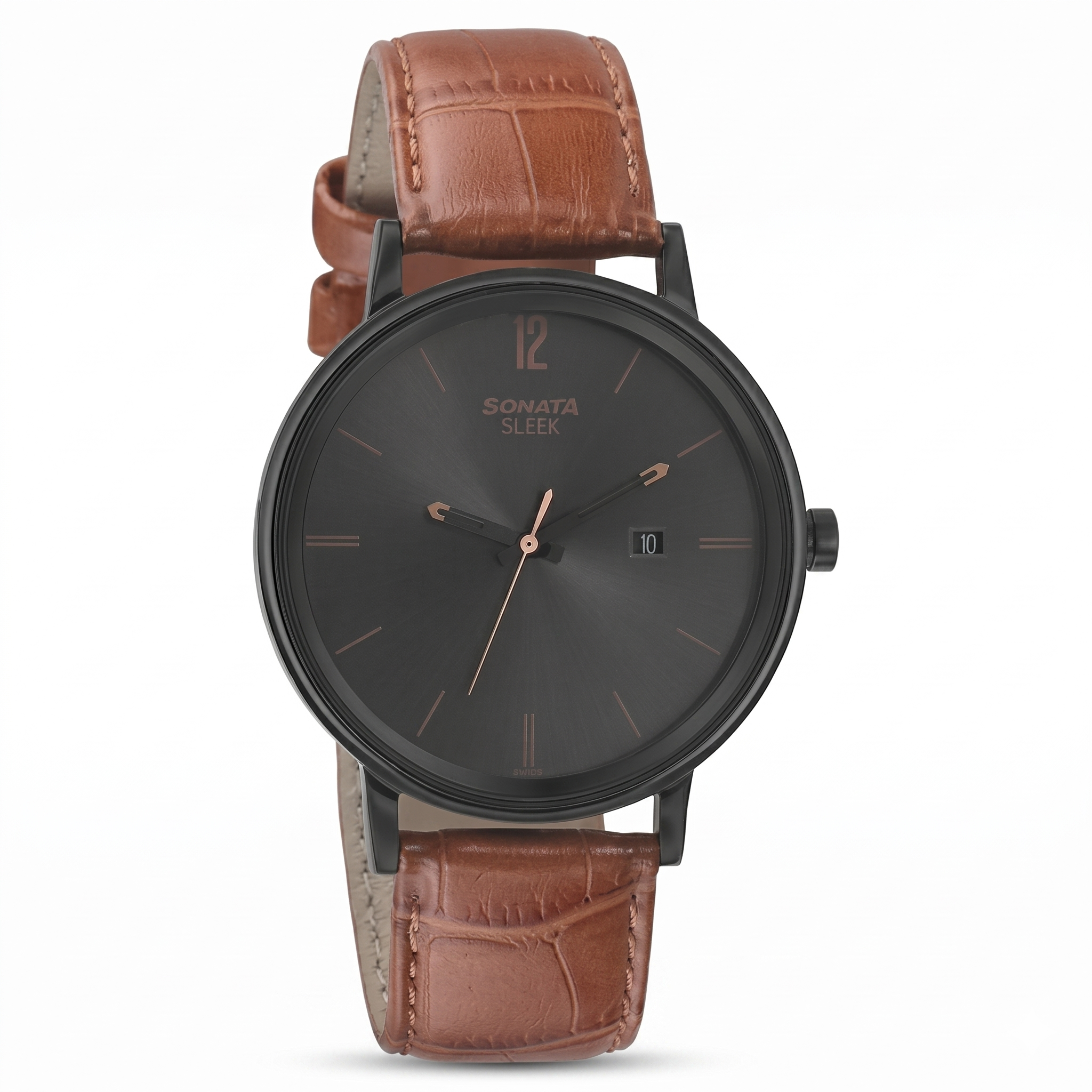 Sonata NP7131NL02 | Sonata Quartz Analog with Date Black Dial Leather Strap Watch for Men
