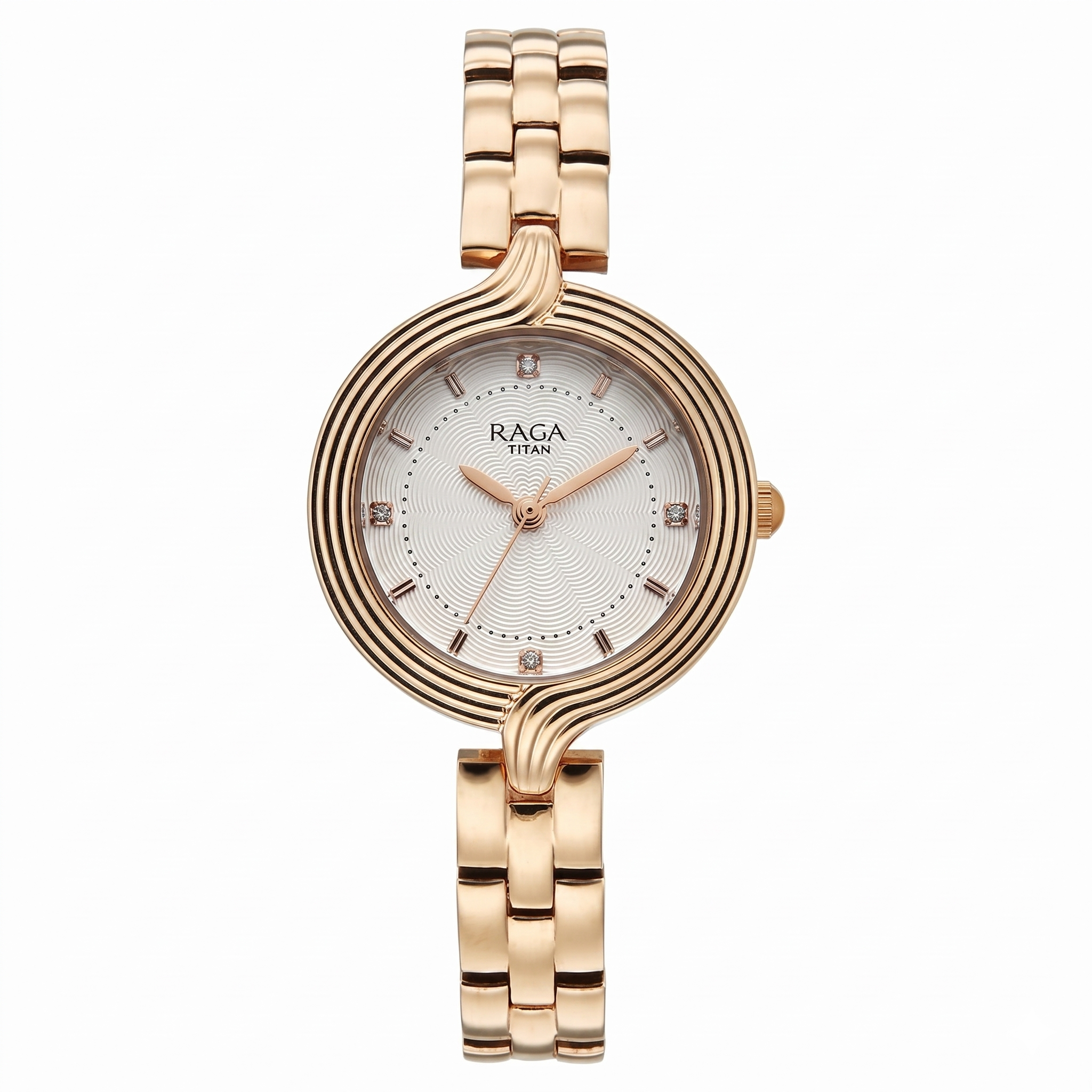 Titan 95346WM01 | Titan Raga Showstopper Quartz Analog White Dial Rose Gold Metal Strap Watch For Women