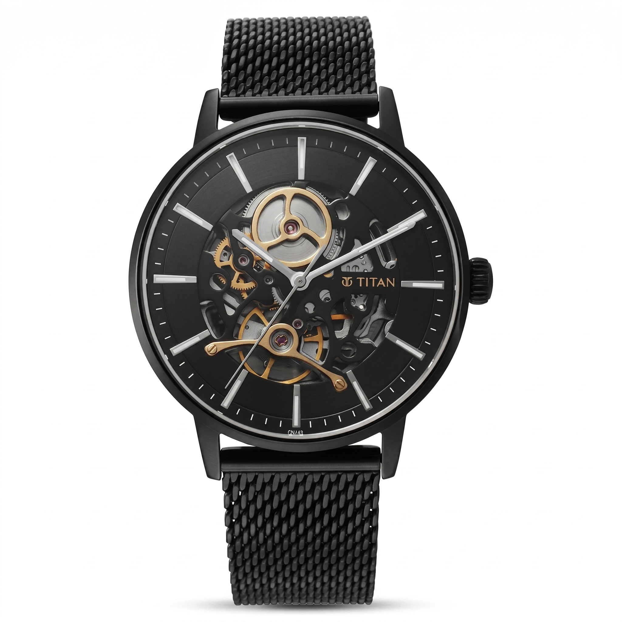 Titan 90159NM01 | Titan Mechanical Slimline Black Dial Black Mesh Strap Watch for Men