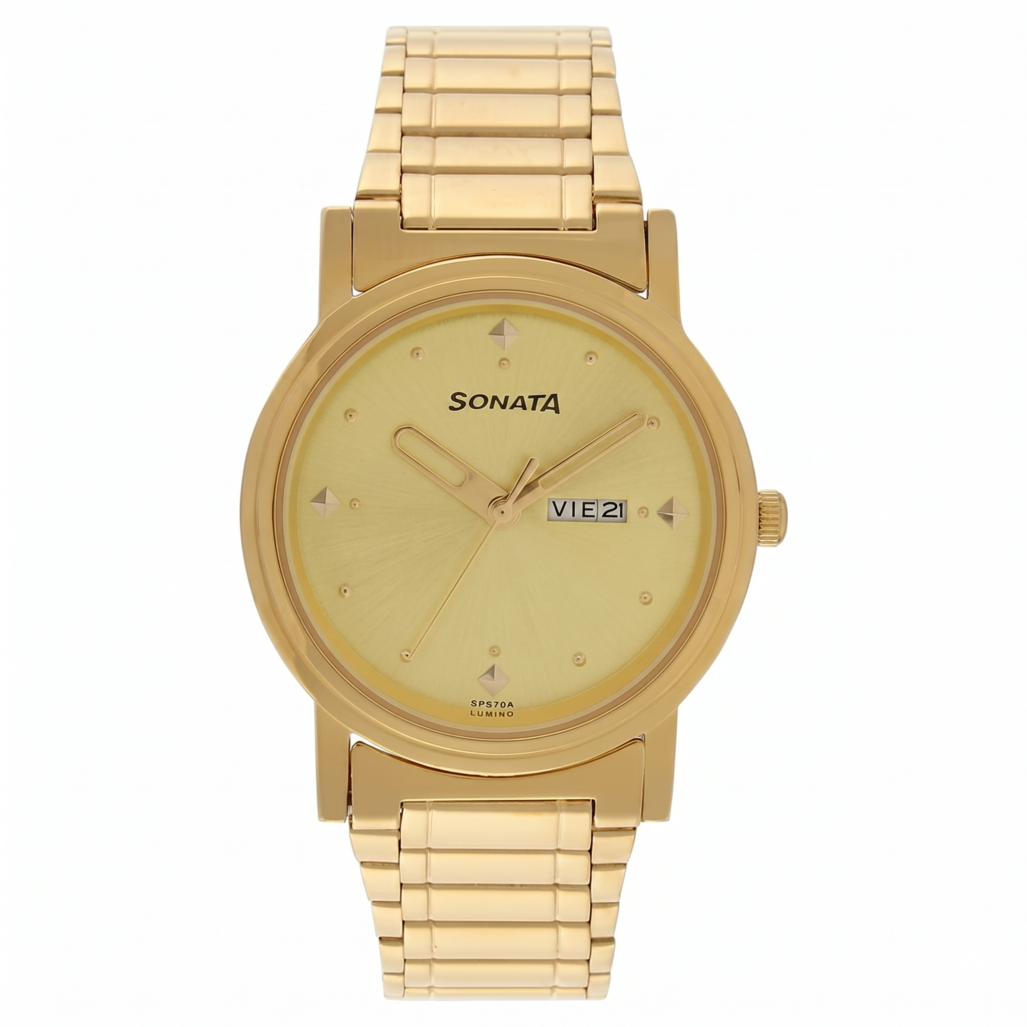 Sonata NK1141YM13 | Sonata Quartz Analog Champagne Dial Metal Strap Watch for Men