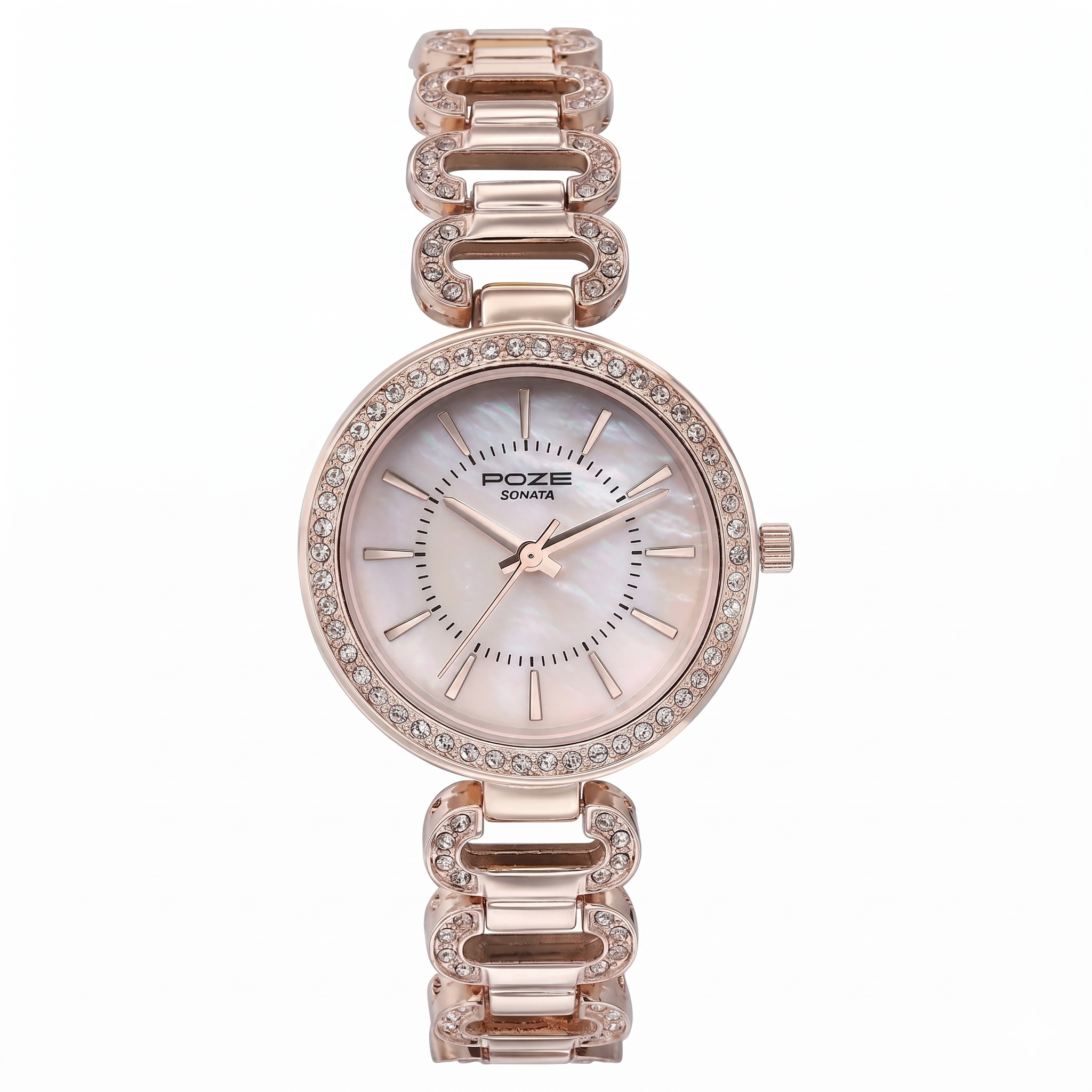 Sonata SP80086WM01 | Sonata Poze Quartz Analog Pink Dial Rose Gold Color Metal Strap Watch For Women
