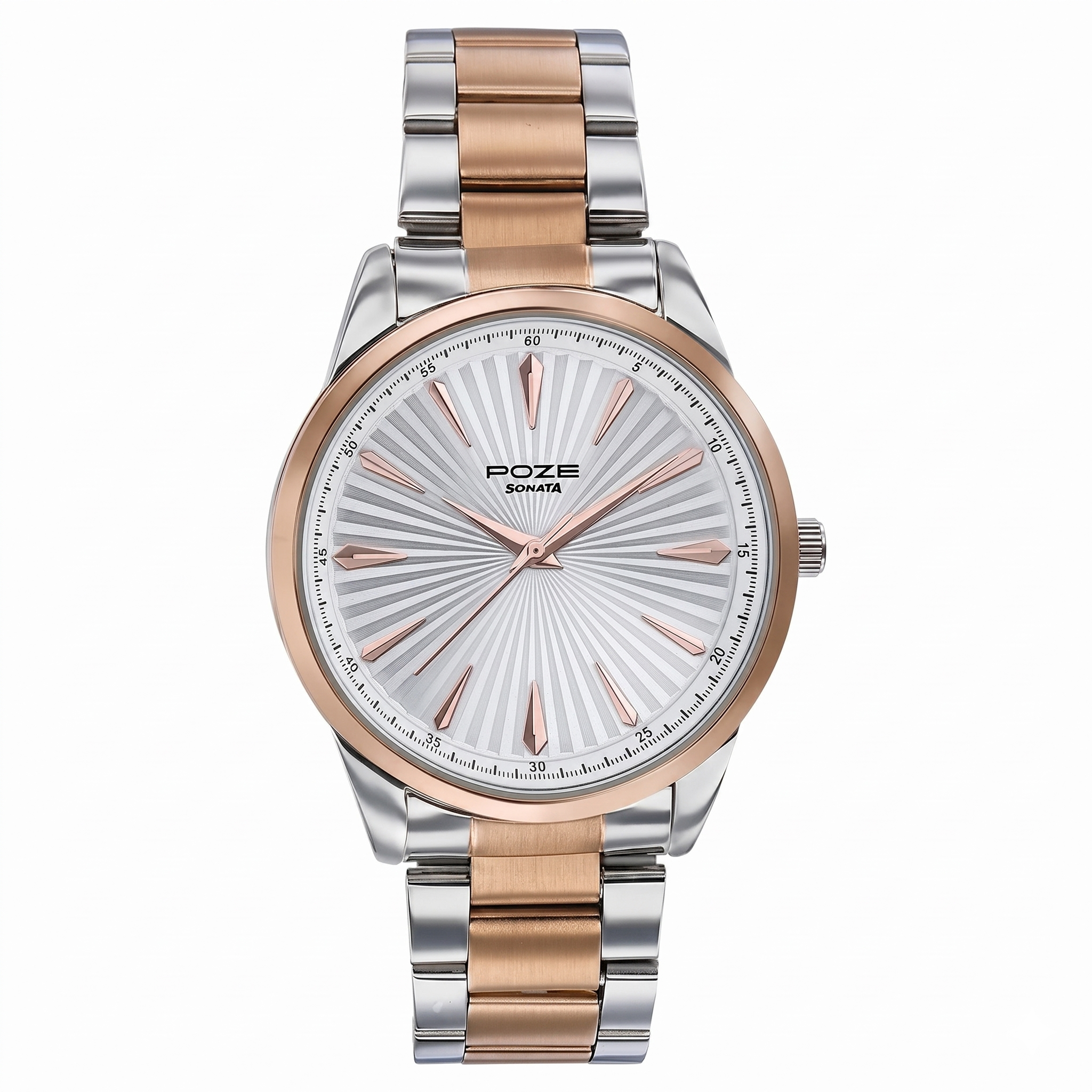 Sonata SP70055KM02W | Sonata Poze Quartz Analog Silver Dial Metal Strap Watch For Men