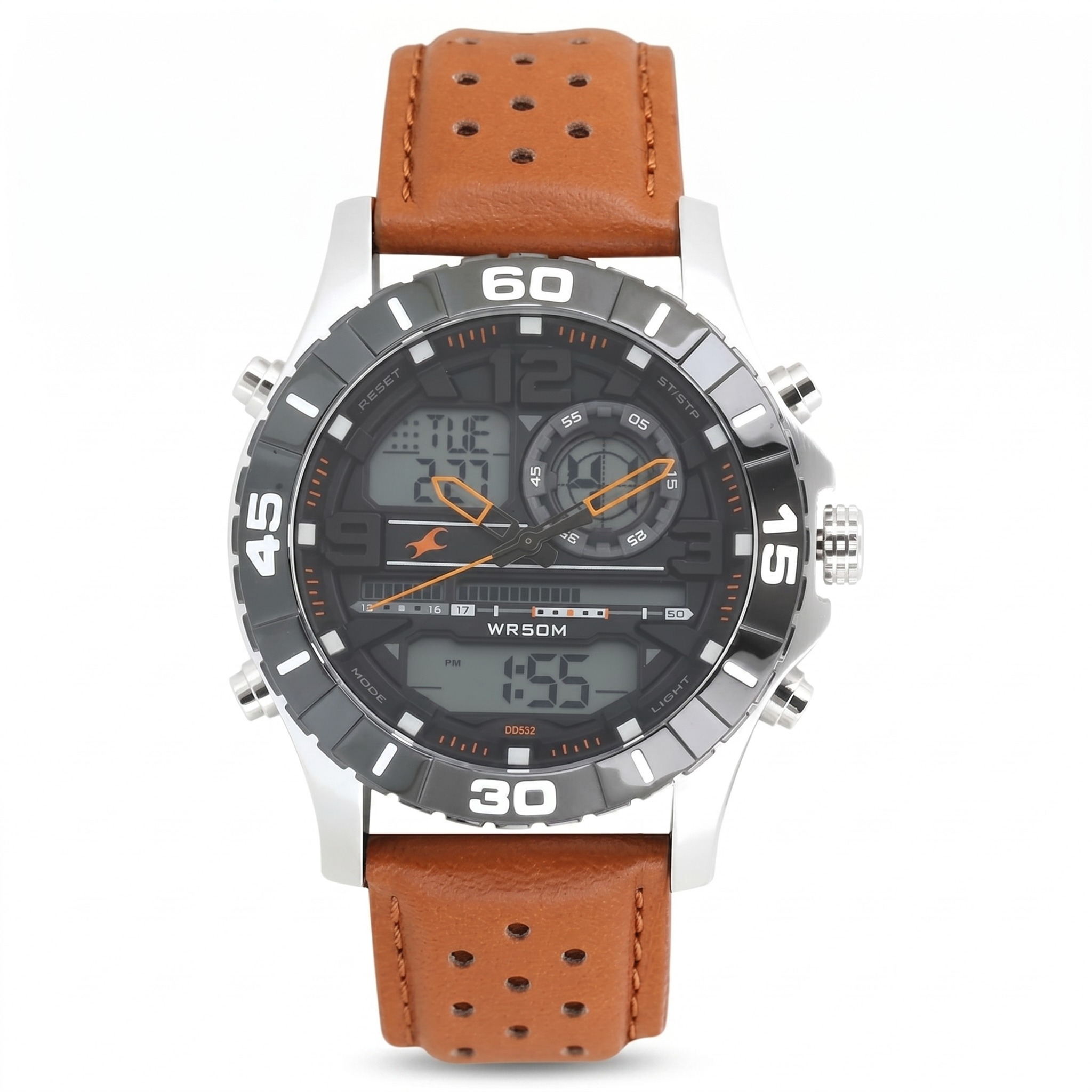 Fastrack 38035SL04 | Fastrack Quartz Analog Digital Grey Dial Leather Strap Watch for Guys
