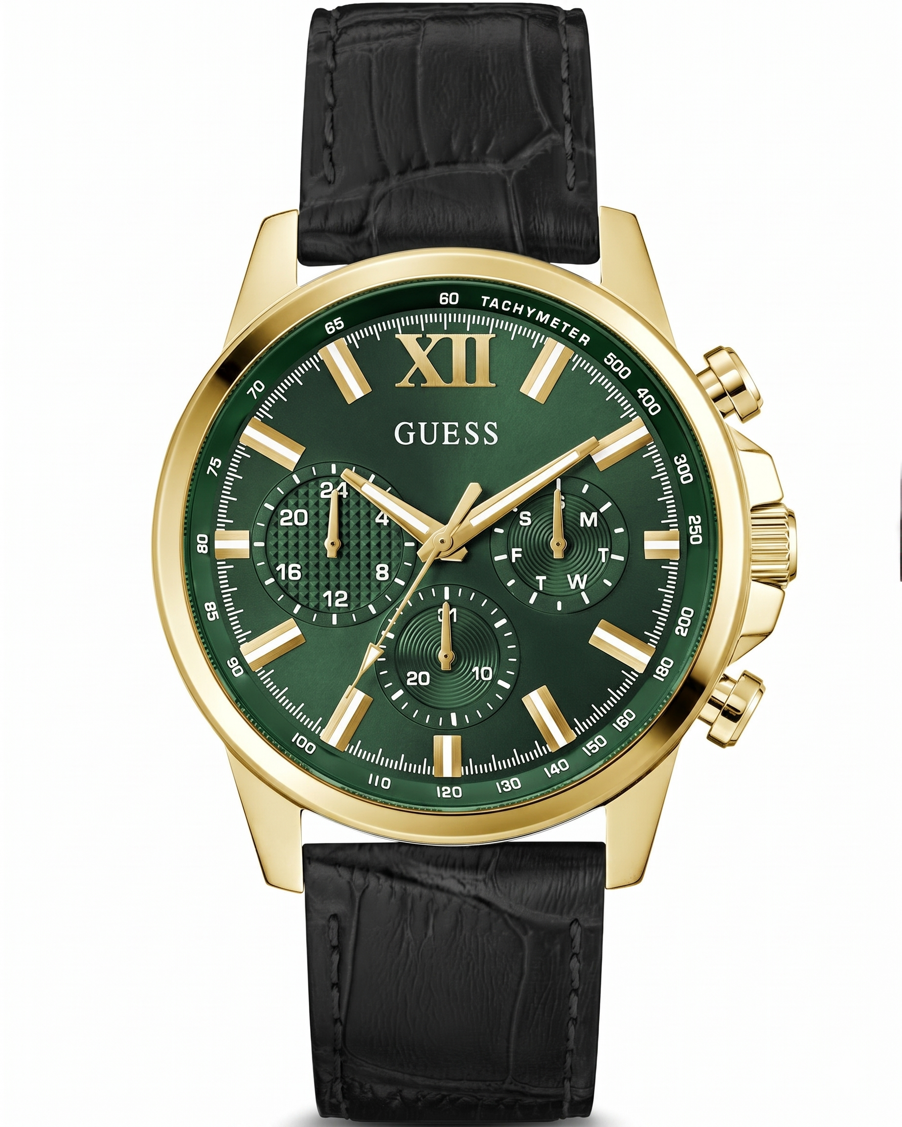 Guess GW0901G4 | Mens Black Multi-function Leather Strap Watch.