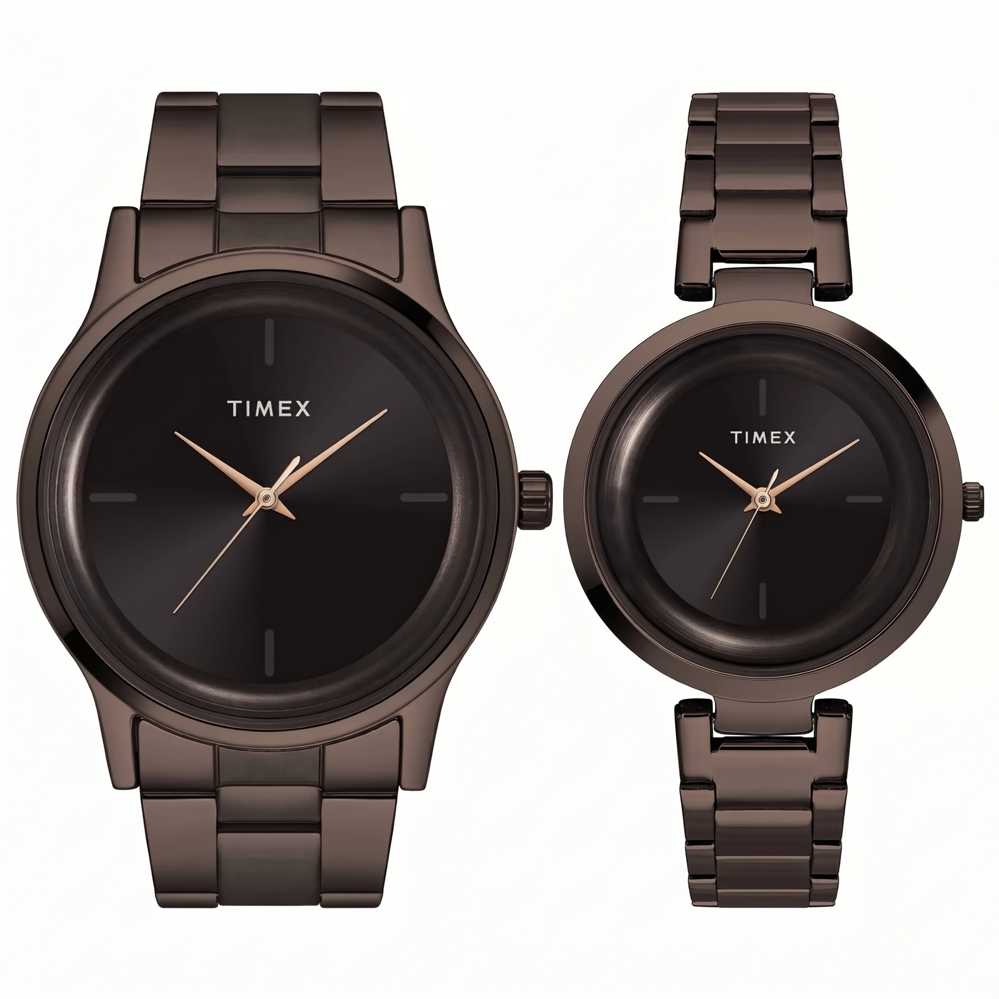 Timex TW00PR295 | Timex Fashion Collection Premium Quality 3 Hands Pair's Analog Brown Dial Coloured Quartz Watch, Round Dial with 42 mm Case width