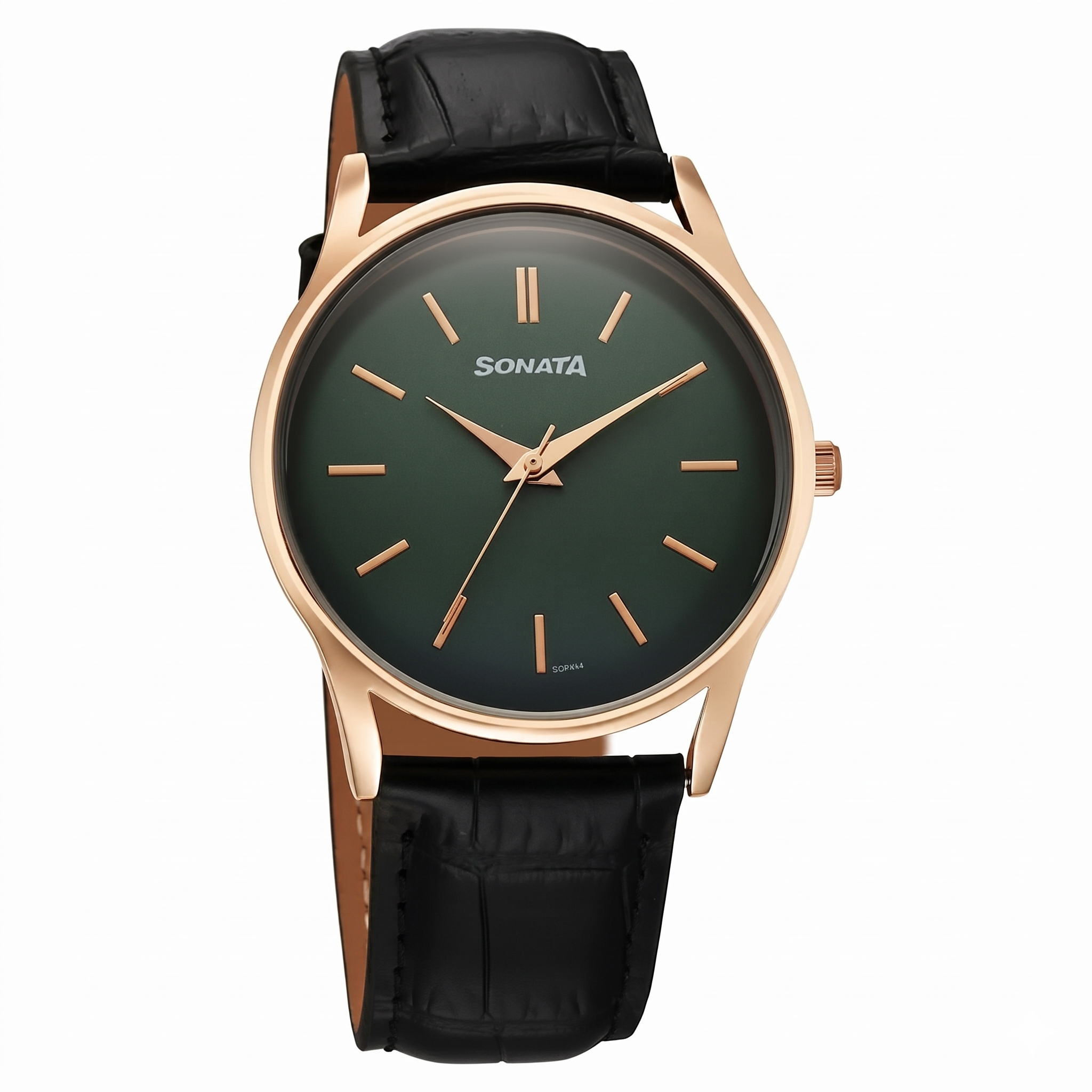 Sonata 77140WL02 | Sonata Eternia Quartz Analog Green Dial Leather Strap Watch For Men