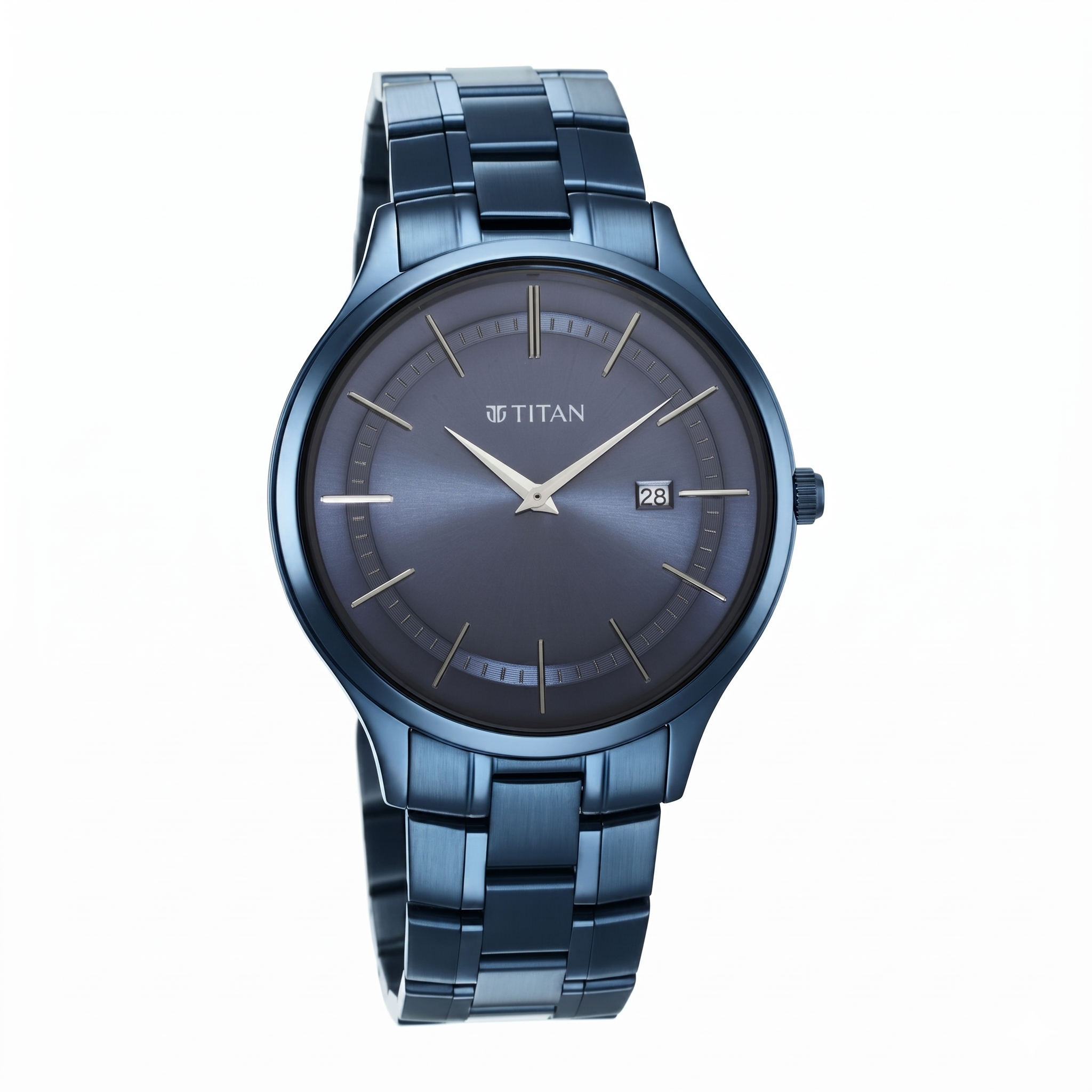 Titan 90142QM01 | Titan Classique Slimline Blue Dial Quartz Analog with Date Stainless Steel Strap watch for Men