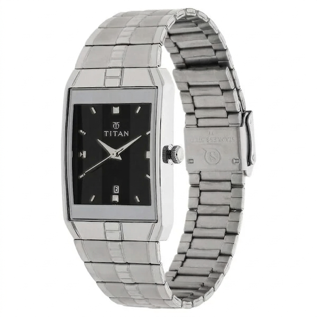 Titan 9151SM02 | Titan Quartz Analog with Date Black Dial Stainless Steel Strap Watch for Men