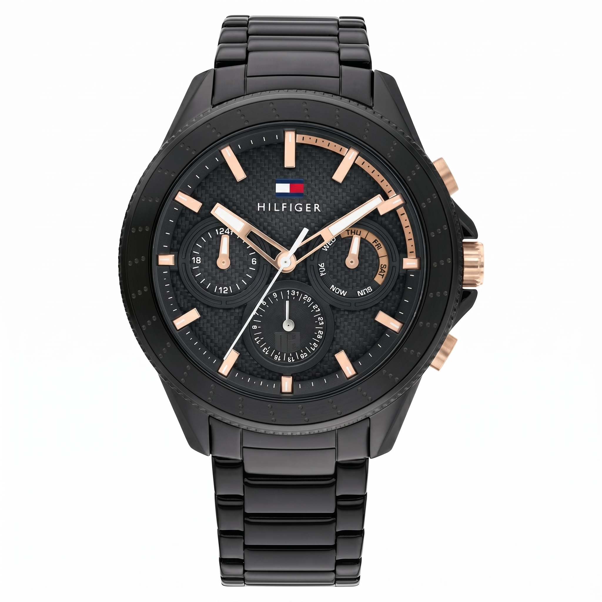 Tommy Hilfiger NETH1791858 | Tommy Hilfiger Quartz Multifunction Black Dial Stainless Steel Strap Watch for Men