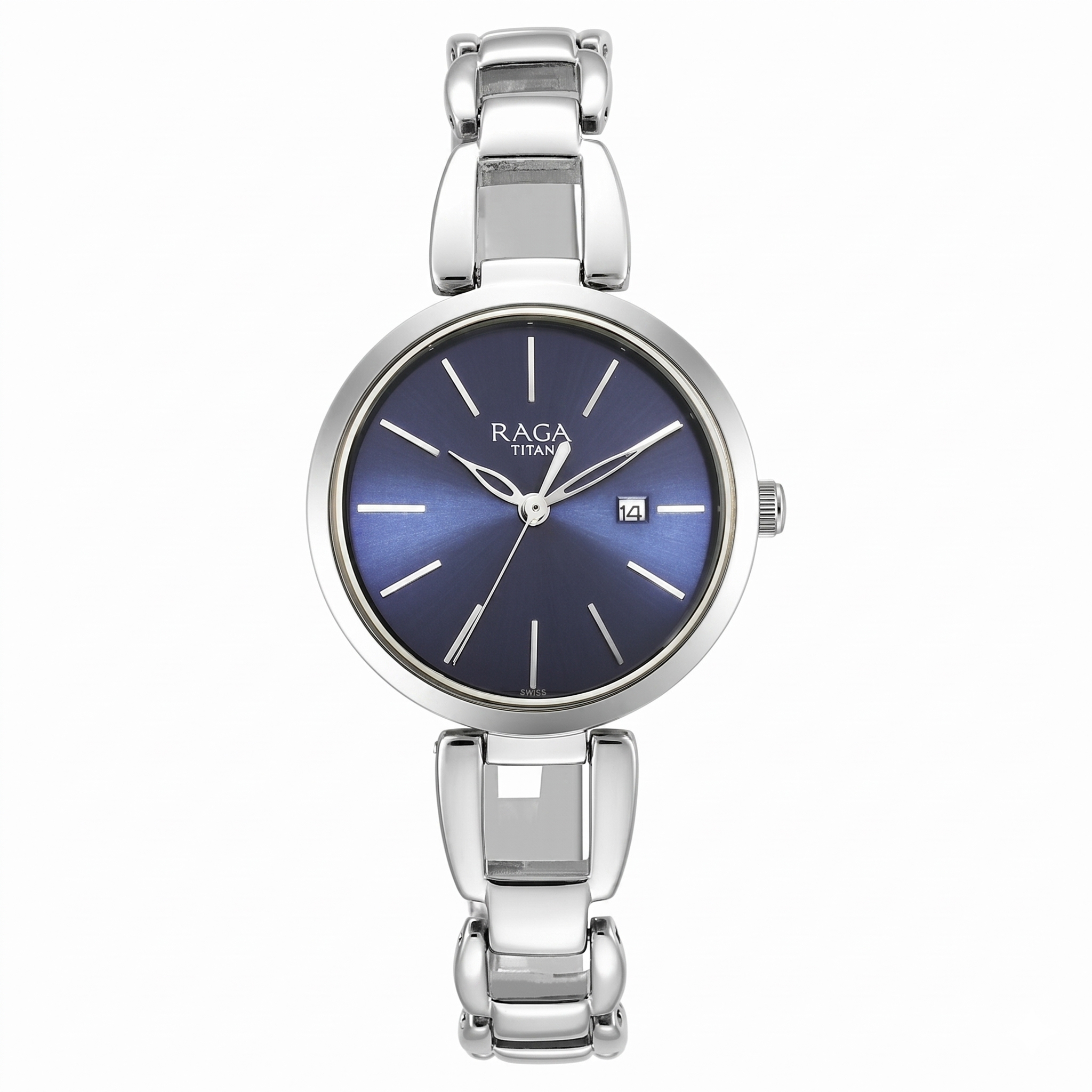 Titan 2642SM02 | Titan Raga Viva Blue Dial Analog with Date Silver Metal Strap Watch for Women