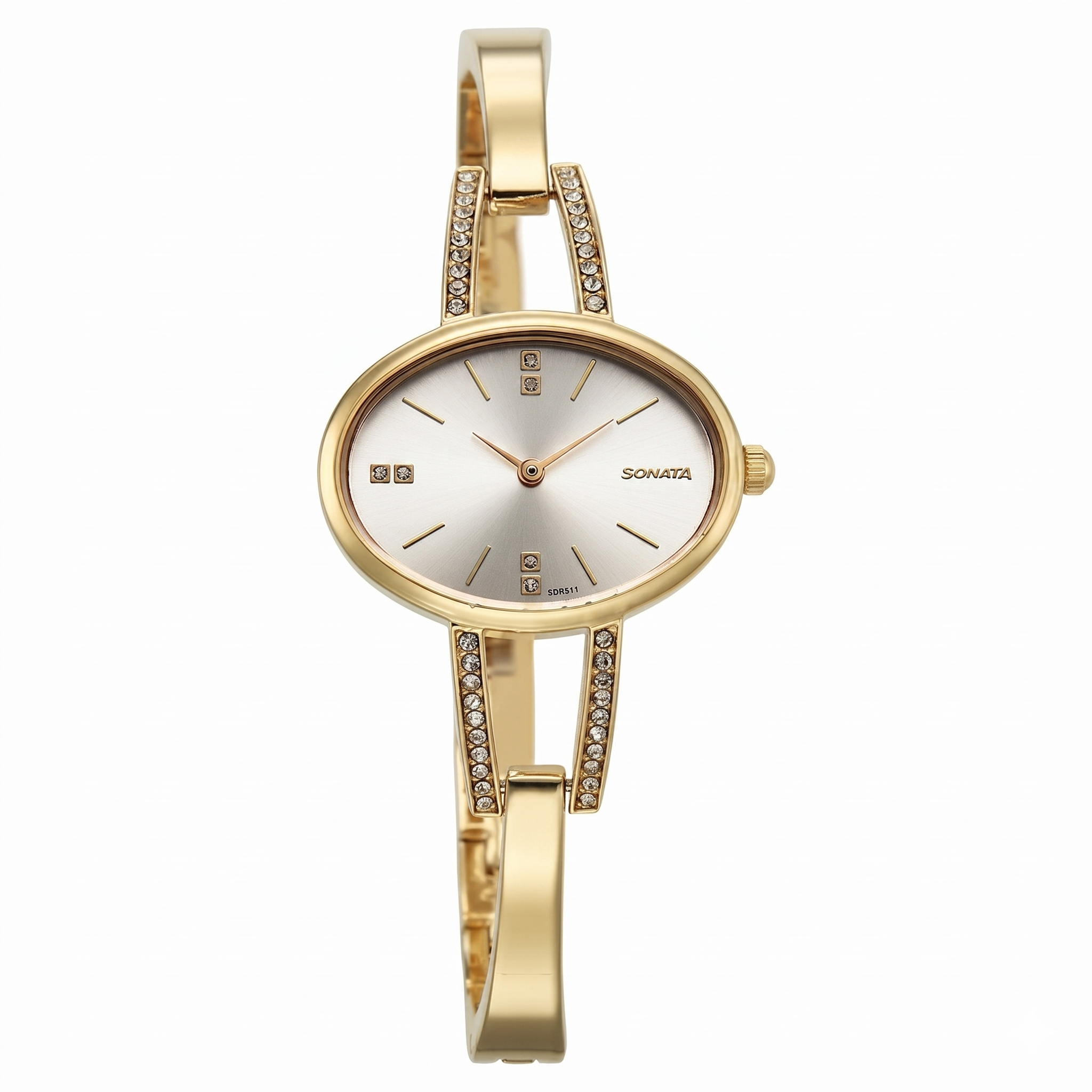 Sonata 87099YM01 | Sonata Aura Quartz Analog Silver Dial Golden Stainless Steel Strap Watch For Women