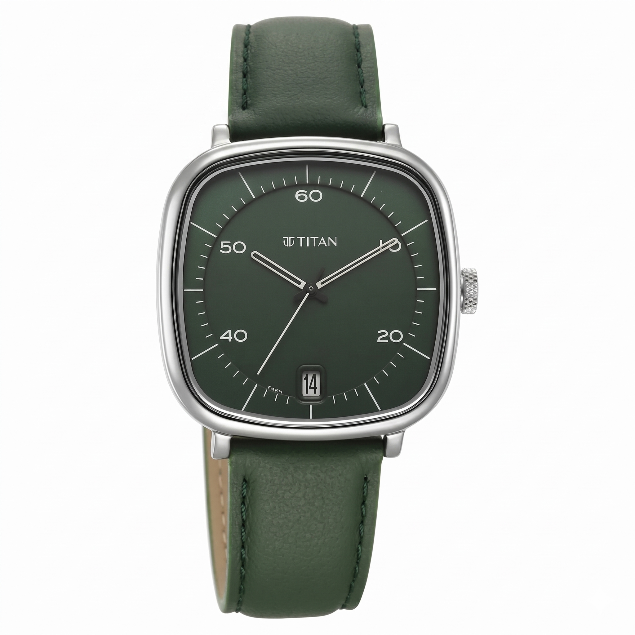 Titan 1885SL04 | Titan Neo Curve Quartz Analog with Date Green Dial Leather Strap Watch For Men